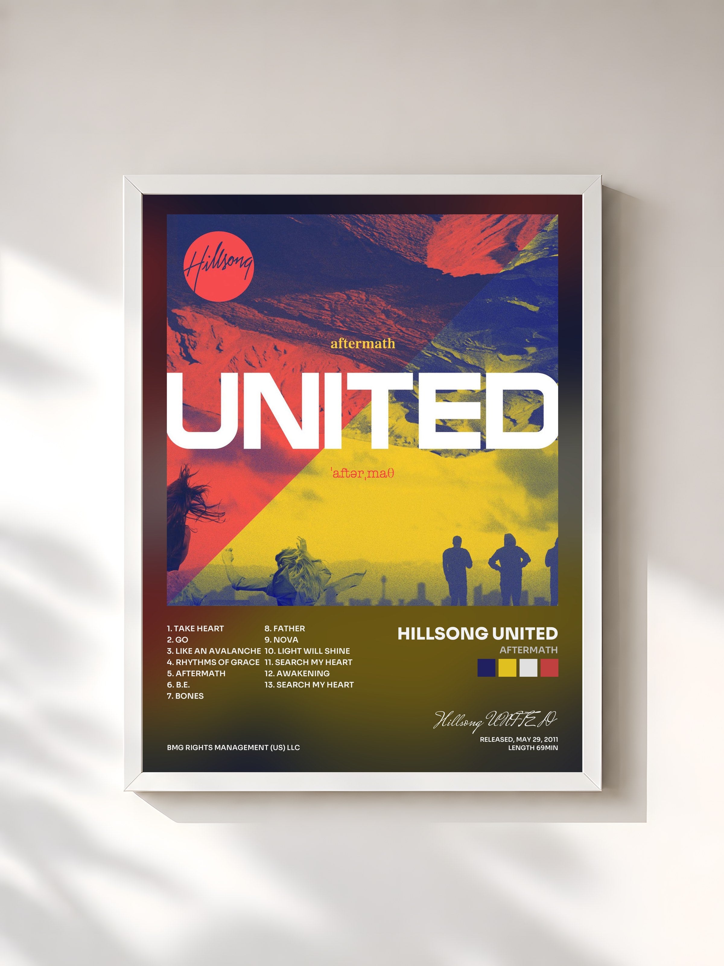 #blanc Tableau de l'album Aftermath de Hillsong UNITED, cadre blanc, imprimé et encadré en France