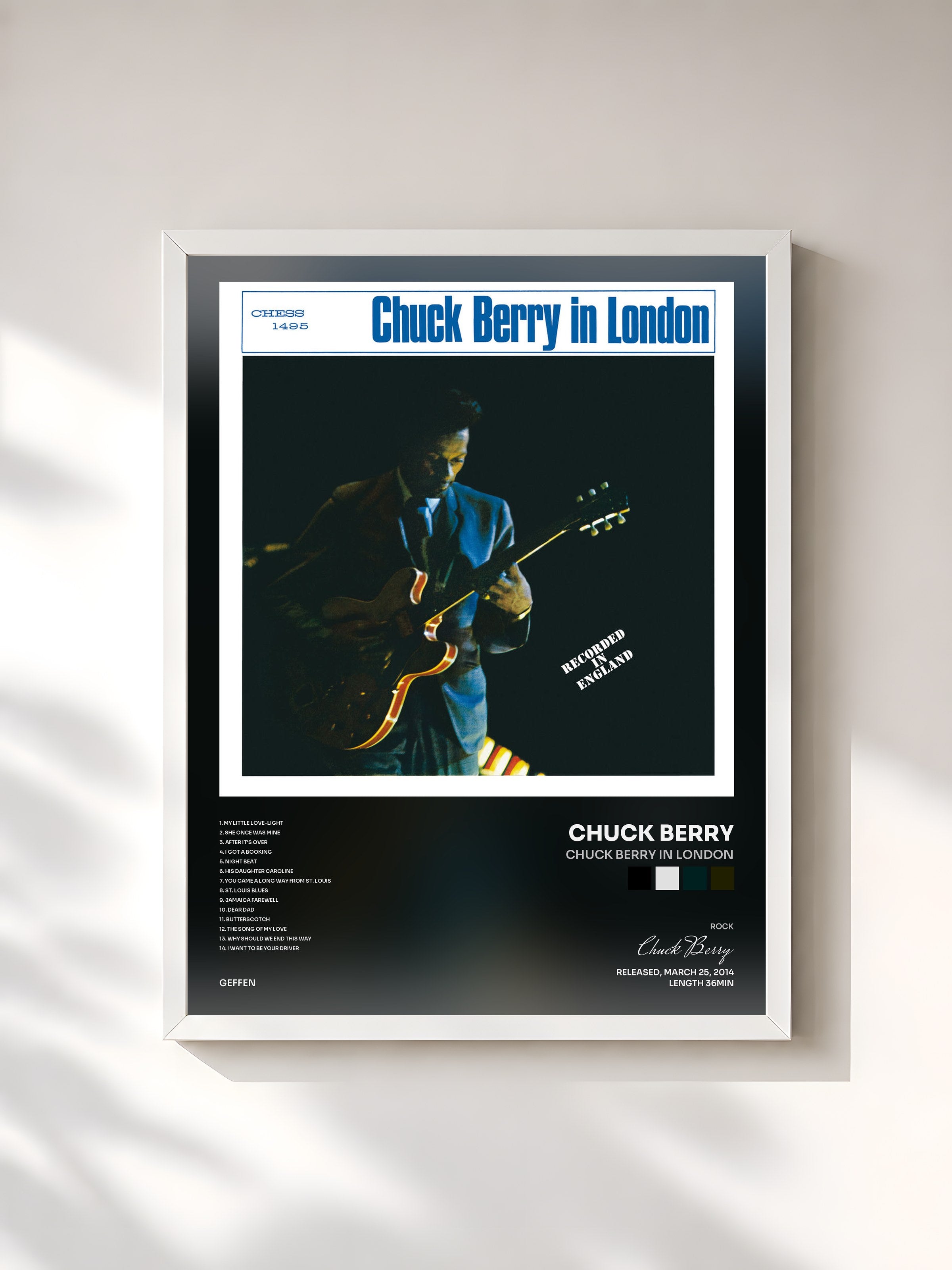 #blanc Tableau de l'album Chuck Berry In London de Chuck Berry, cadre blanc, imprimé et encadré en France