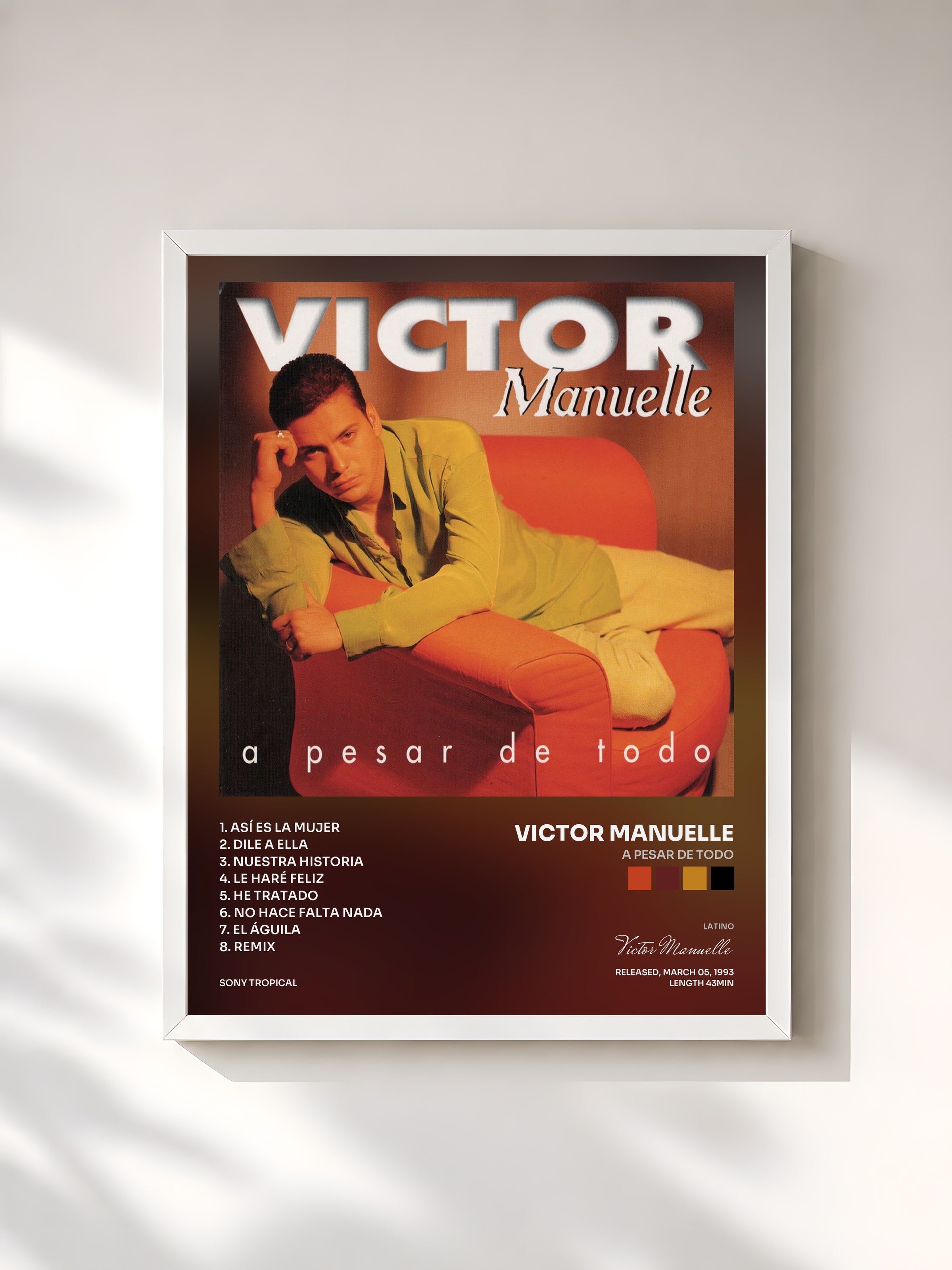 #blanc Tableau de l'album A Pesar De Todo de Victor Manuelle, cadre blanc, imprimé et encadré en France