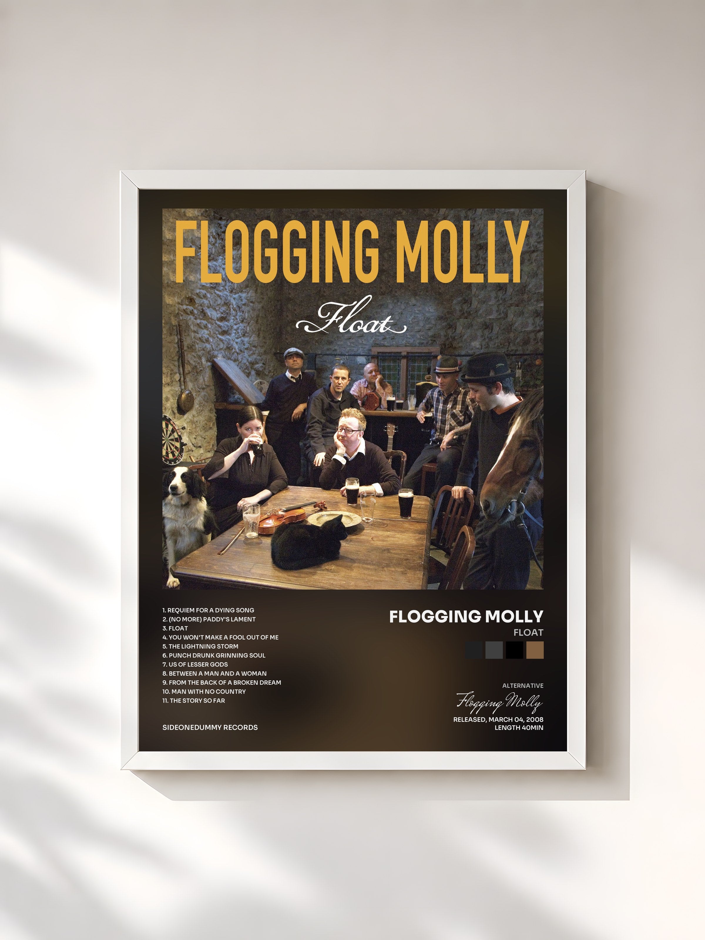 #blanc Tableau de l'album Float de Flogging Molly, cadre blanc, imprimé et encadré en France