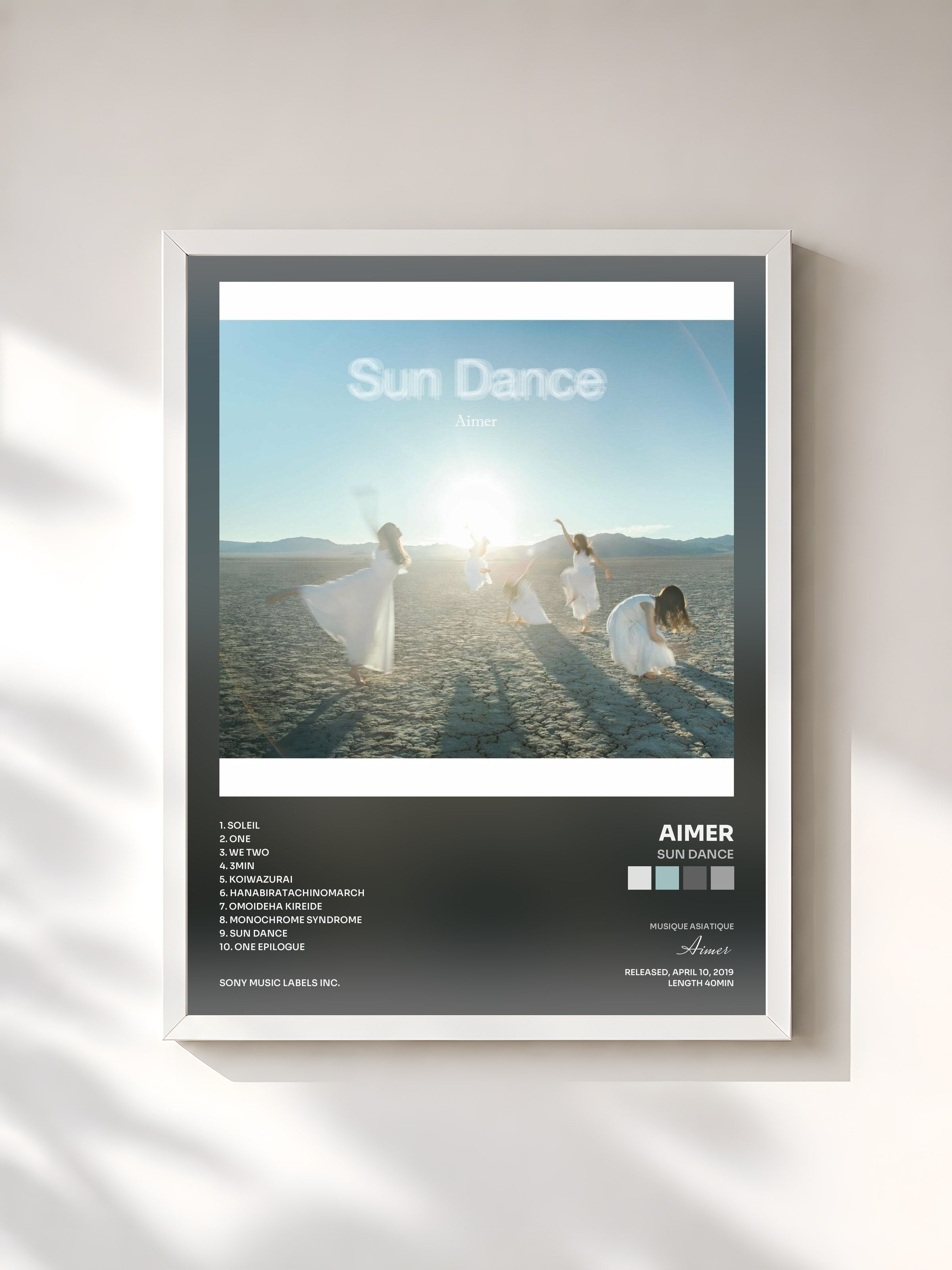 #blanc Tableau de l'album Sun Dance de Aimer, cadre blanc, imprimé et encadré en France