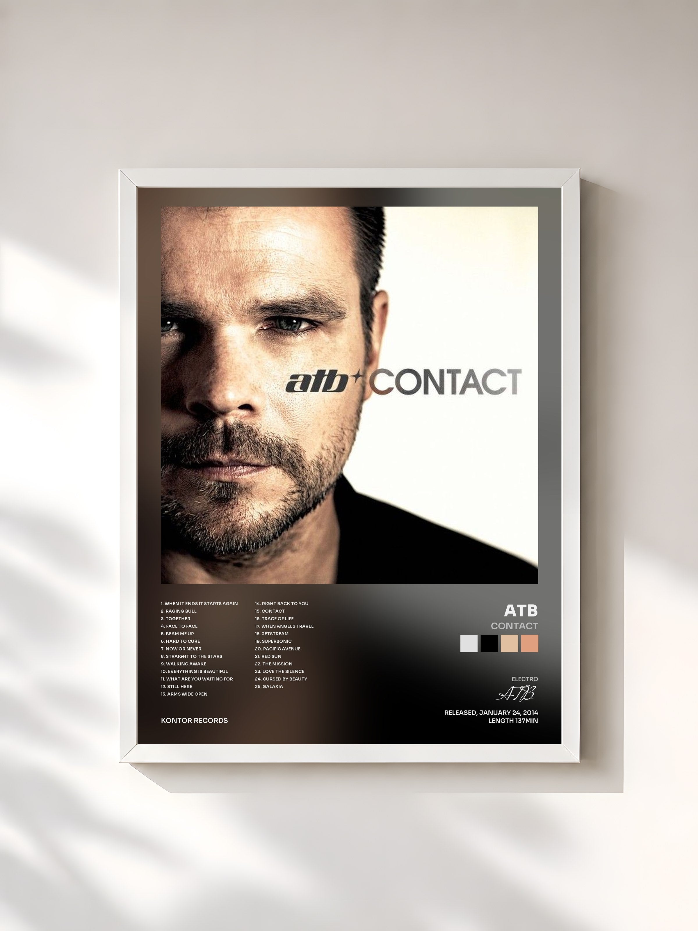 #blanc Tableau de l'album Contact de ATB, cadre blanc, imprimé et encadré en France