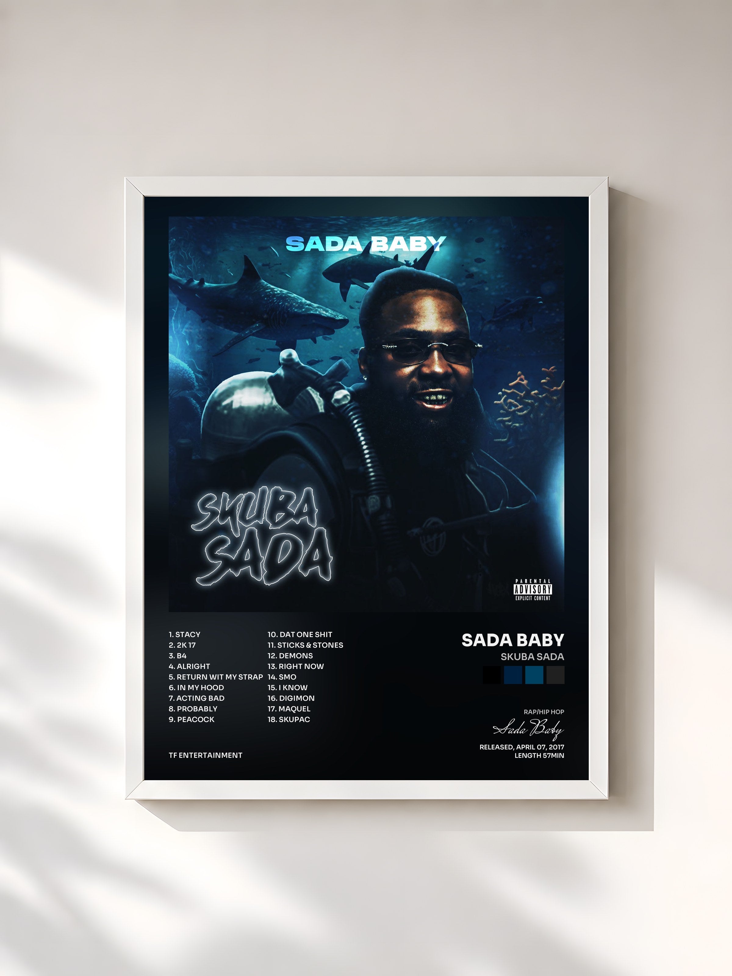 #blanc Tableau de l'album Skuba Sada de Sada Baby, cadre blanc, imprimé et encadré en France