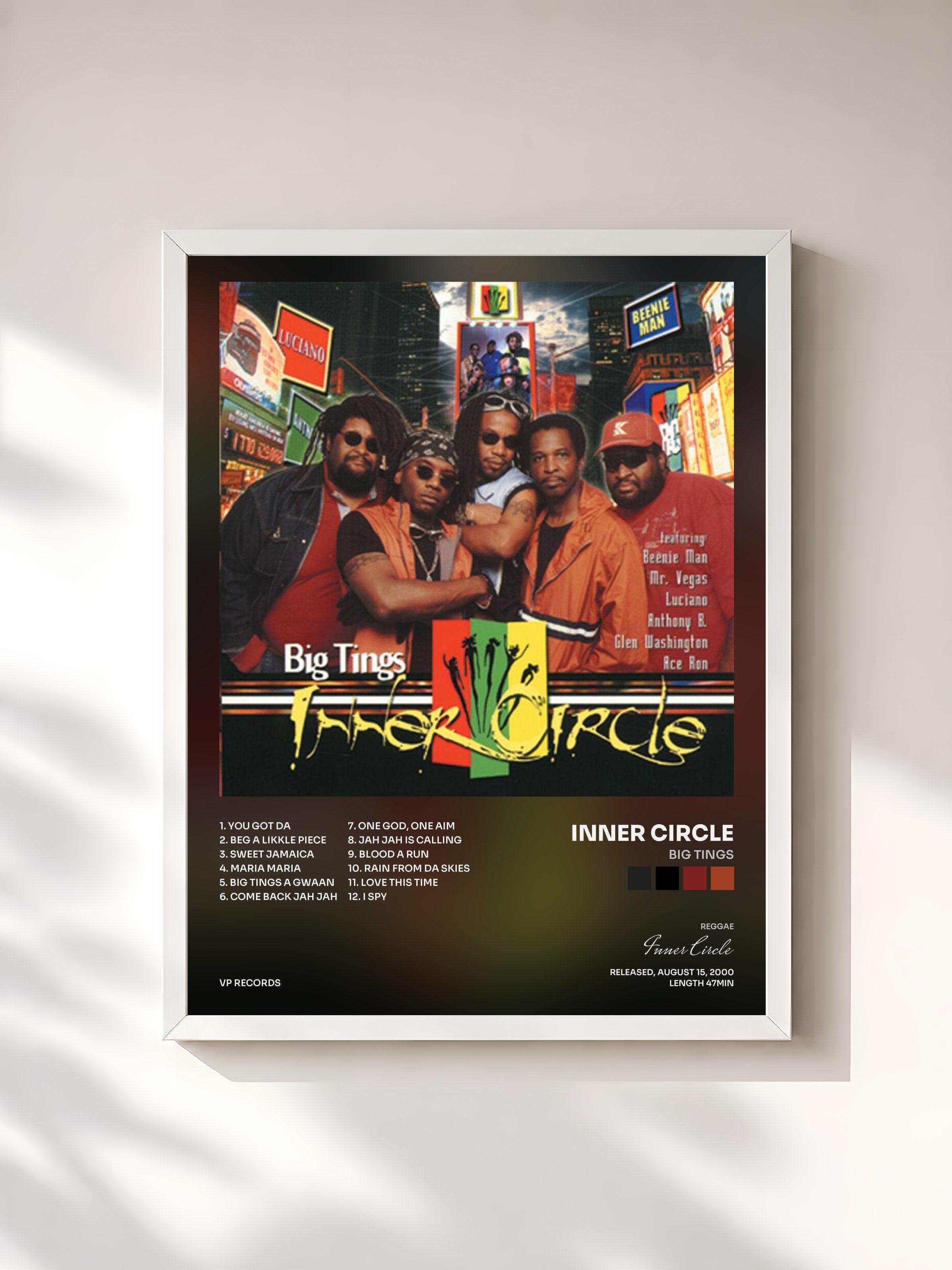 #blanc Tableau de l'album Big Tings de Inner Circle, cadre blanc, imprimé et encadré en France