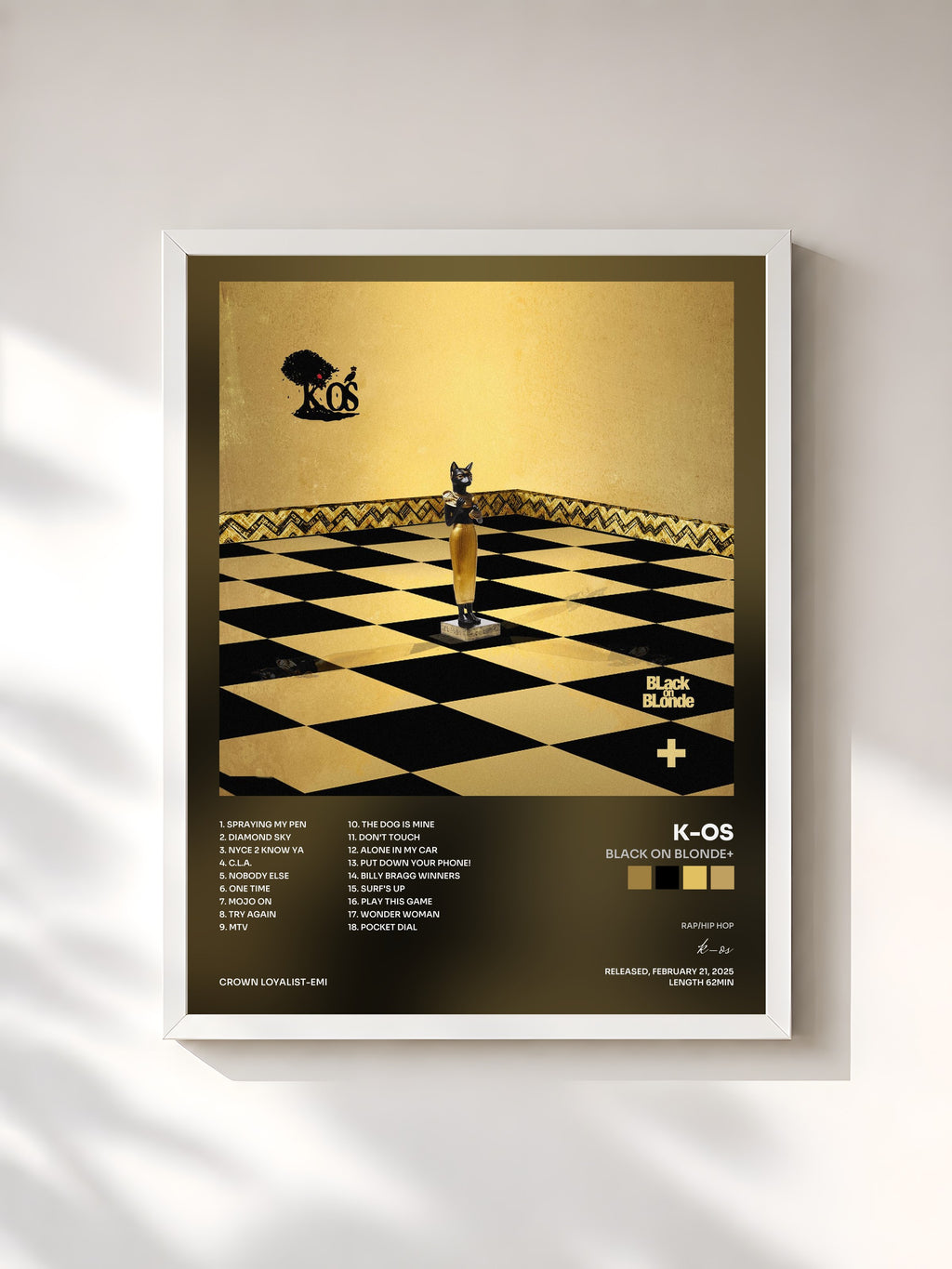 #blanc Tableau de l'album BLack On BLonde+ de k-os, cadre blanc, imprimé et encadré en France