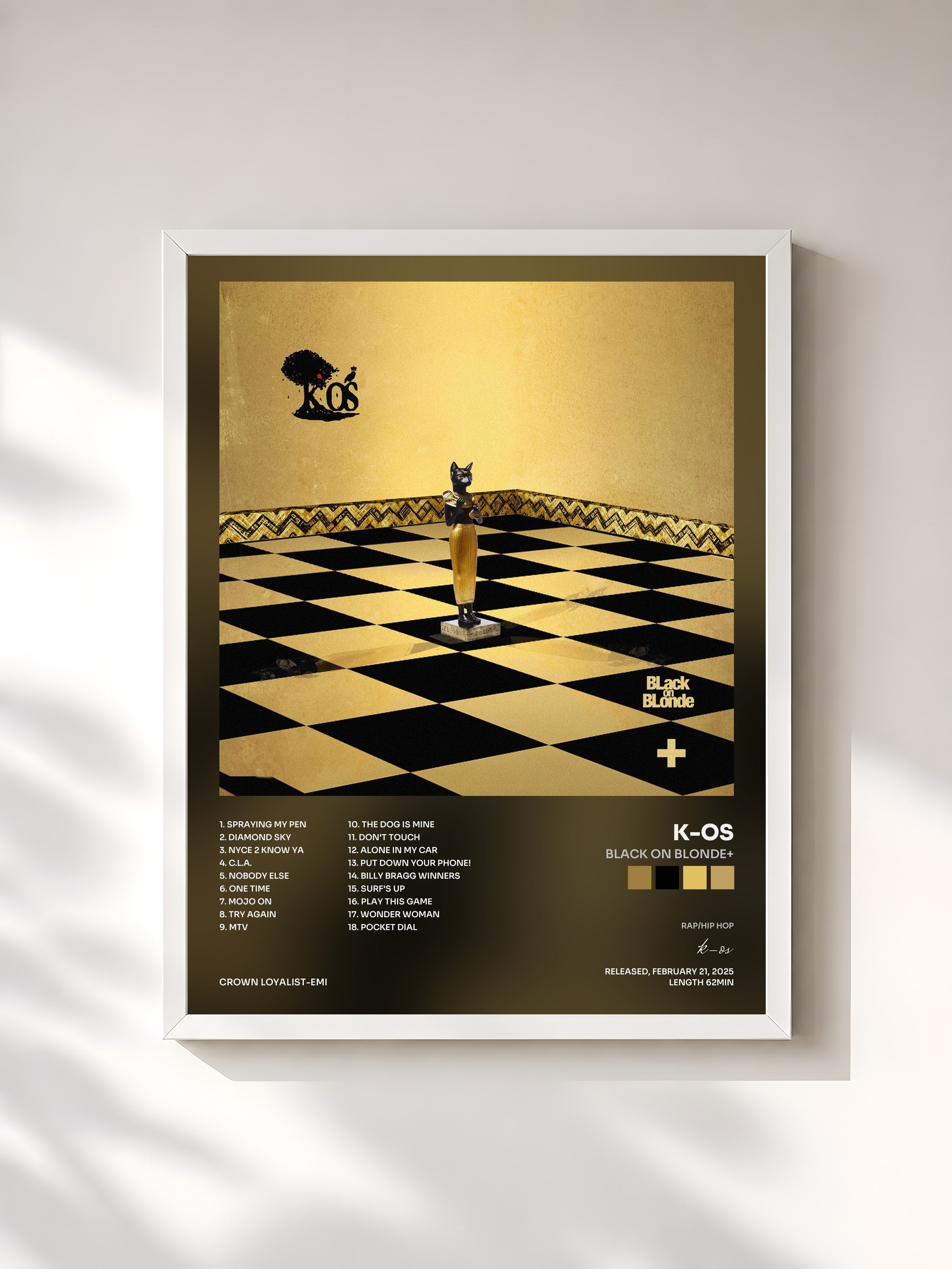#blanc Tableau de l'album BLack On BLonde+ de k-os, cadre blanc, imprimé et encadré en France
