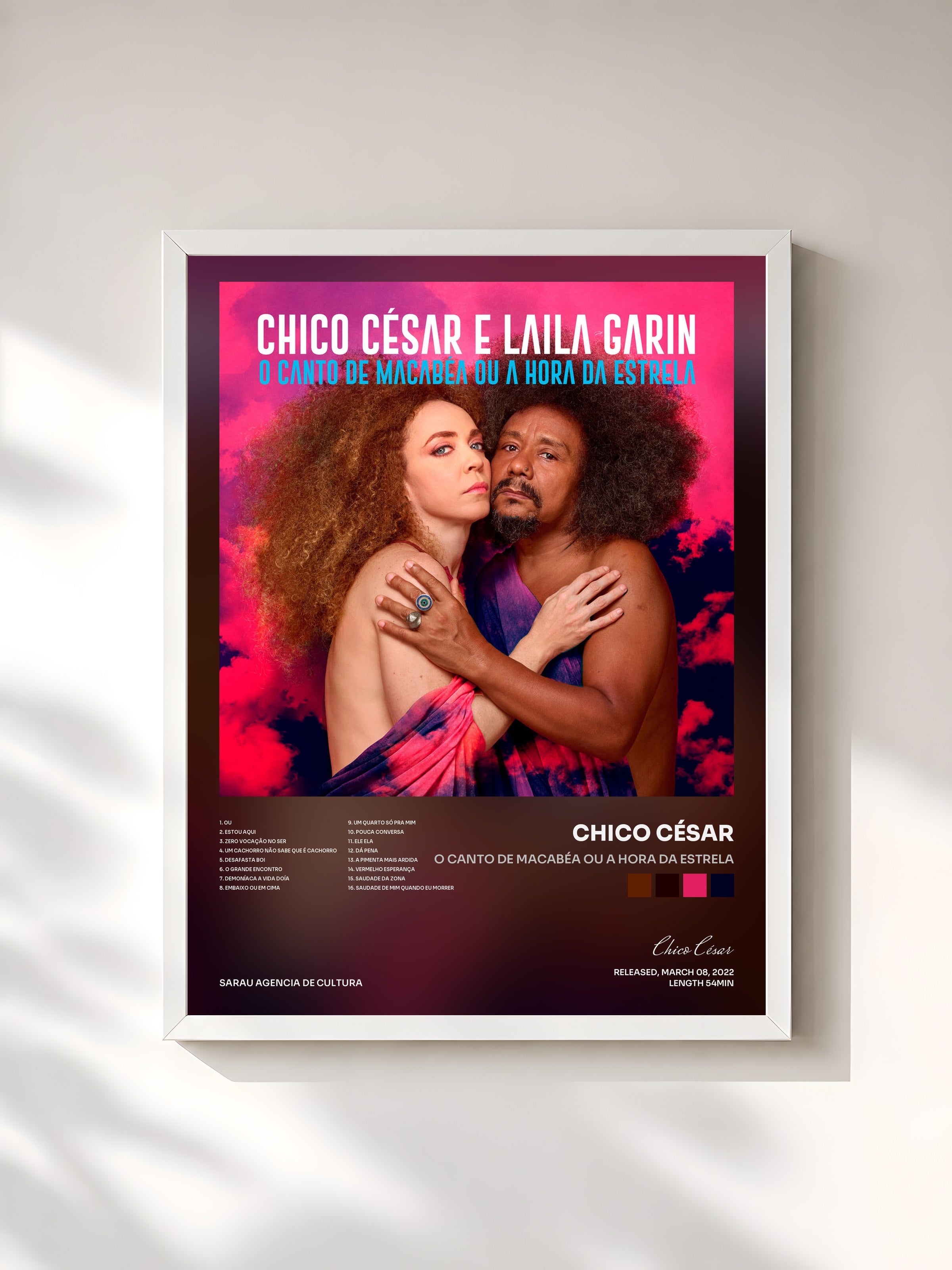 #blanc Tableau de l'album O Canto de Macabéa ou a Hora da Estrela de Chico César, cadre blanc, imprimé et encadré en France