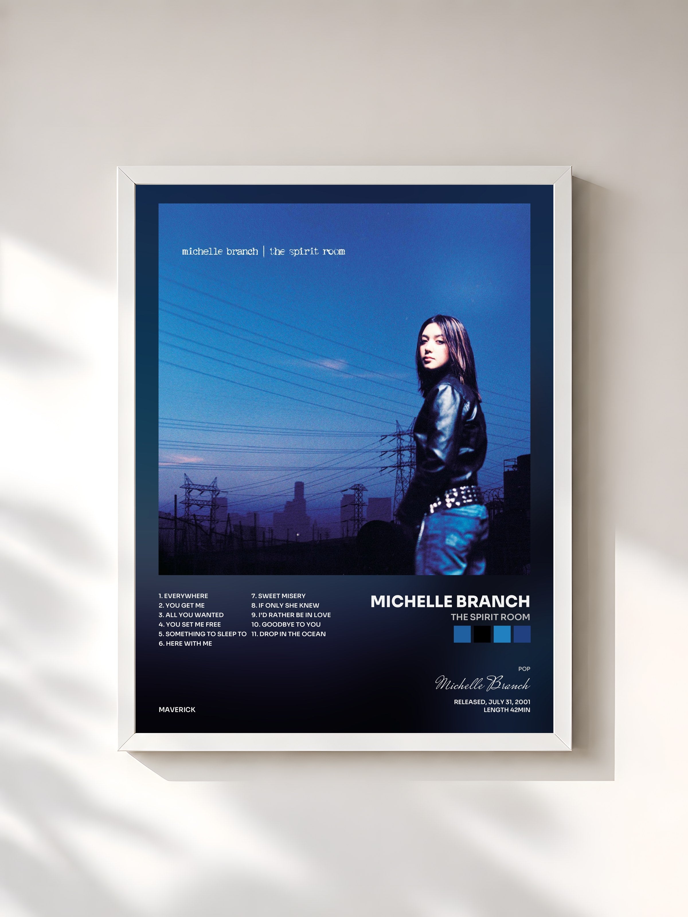 #blanc Tableau de l'album The Spirit Room de Michelle Branch, cadre blanc, imprimé et encadré en France