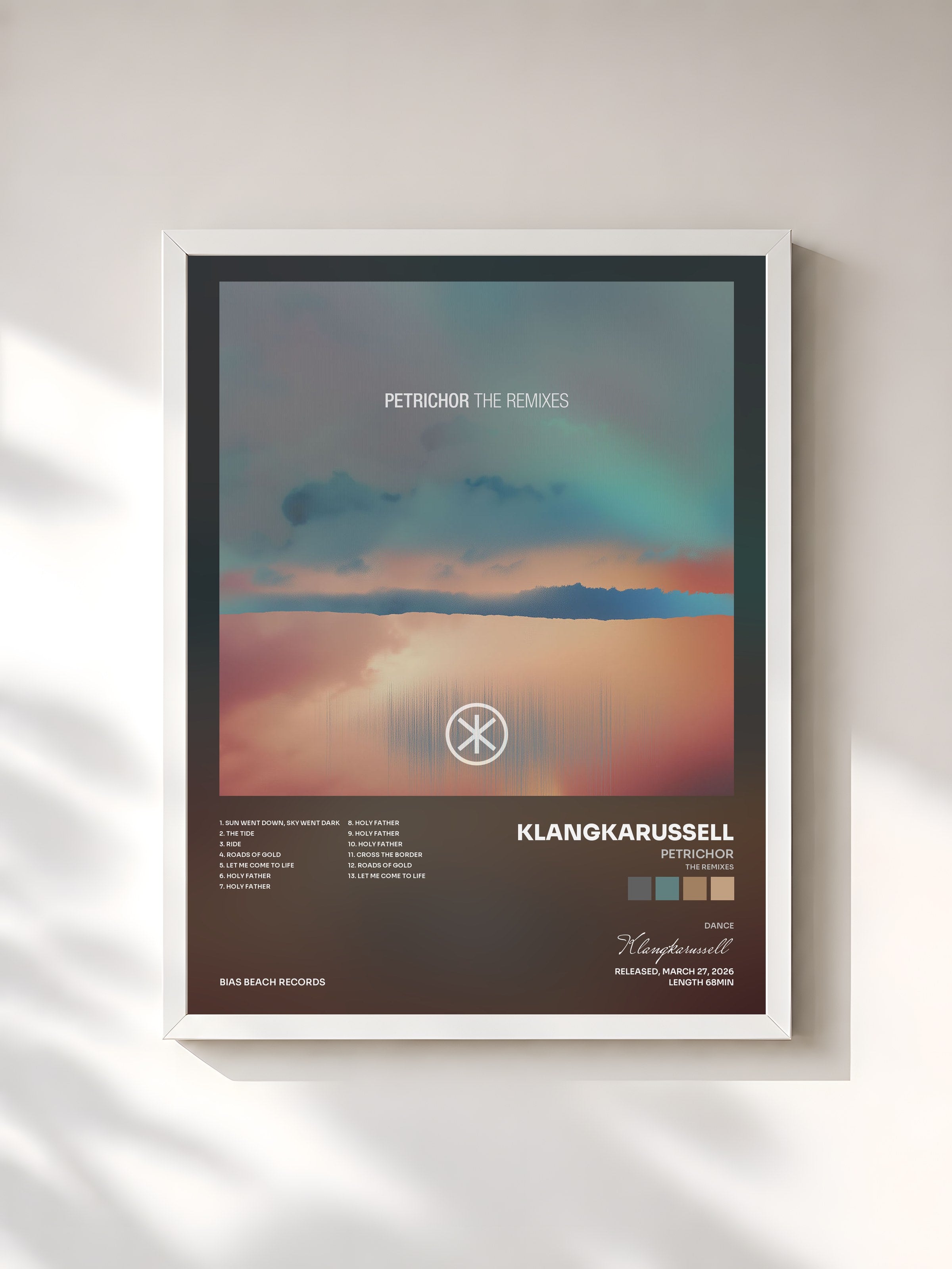 #blanc Tableau de l'album Petrichor (The Remixes) de Klangkarussell, cadre blanc, imprimé et encadré en France
