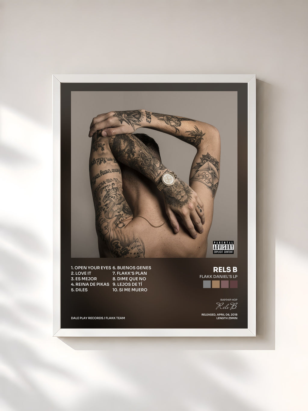 #blanc Tableau de l'album Flakk Daniel's Lp de Rels B, cadre blanc, imprimé et encadré en France