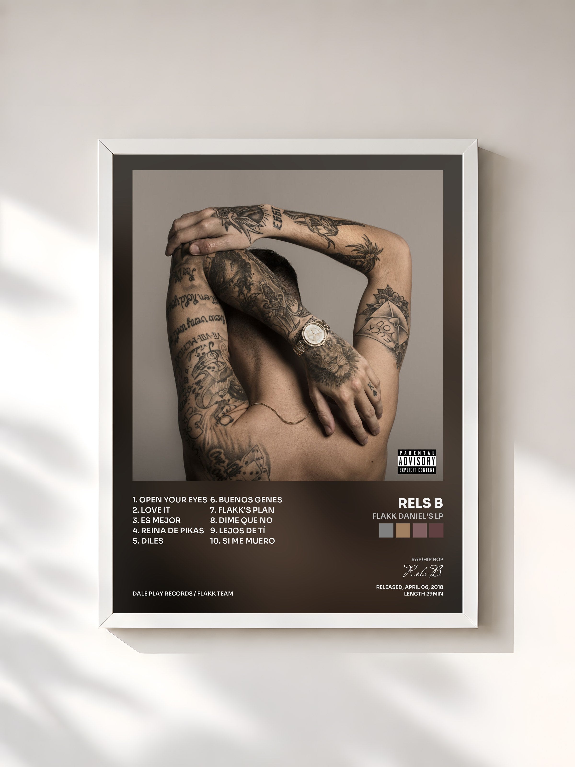 #blanc Tableau de l'album Flakk Daniel's Lp de Rels B, cadre blanc, imprimé et encadré en France