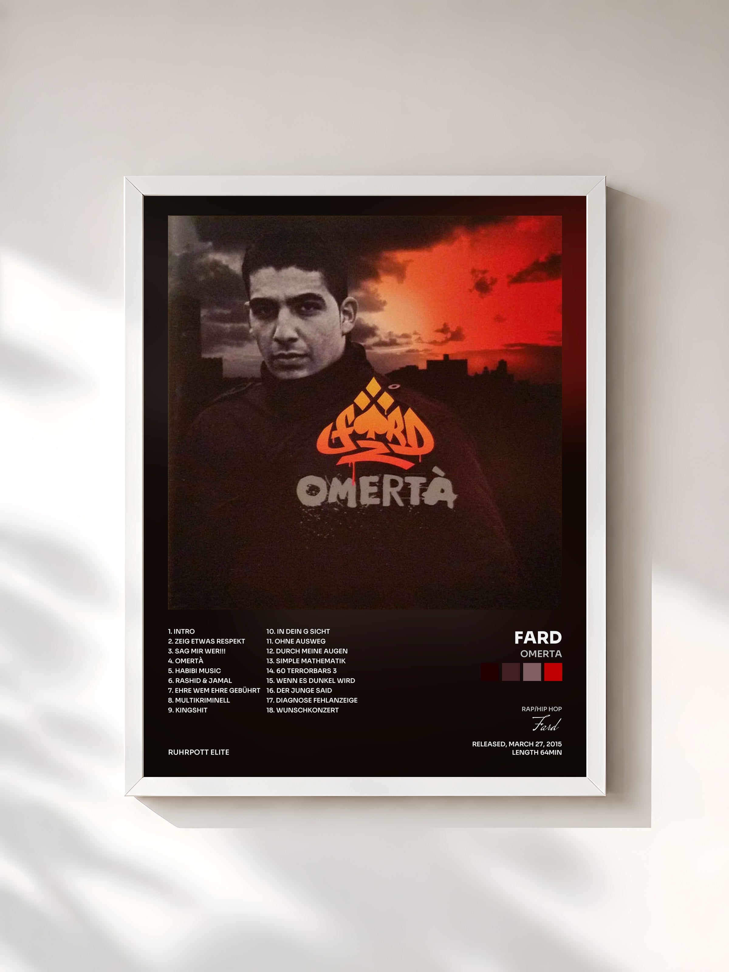 #blanc Tableau de l'album Omerta de Fard, cadre blanc, imprimé et encadré en France
