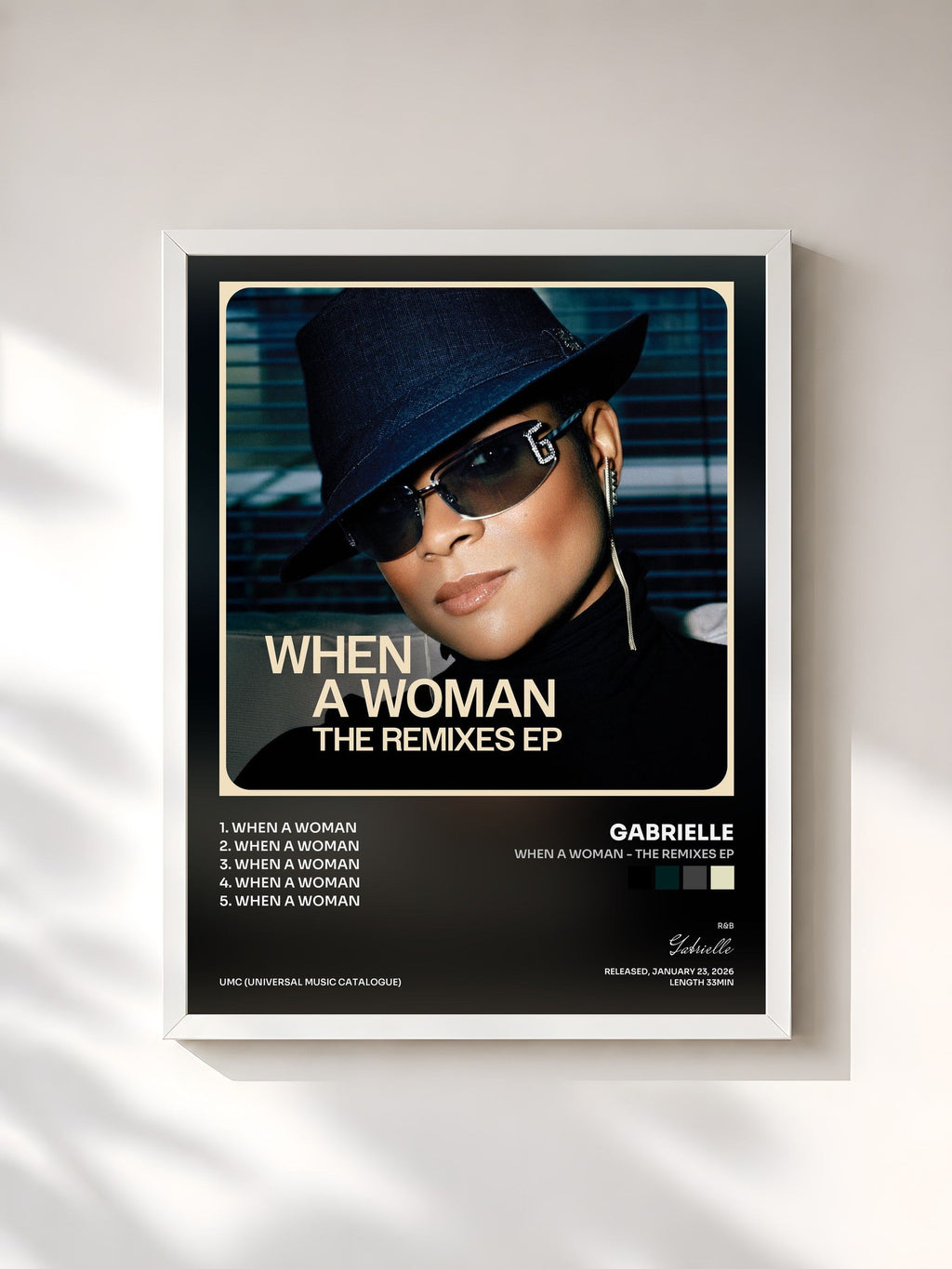 #blanc When A Woman - The Remixes EP di Gabrielle in stampa incorniciata, cornice bianca, stampata e incorniciata in Francia