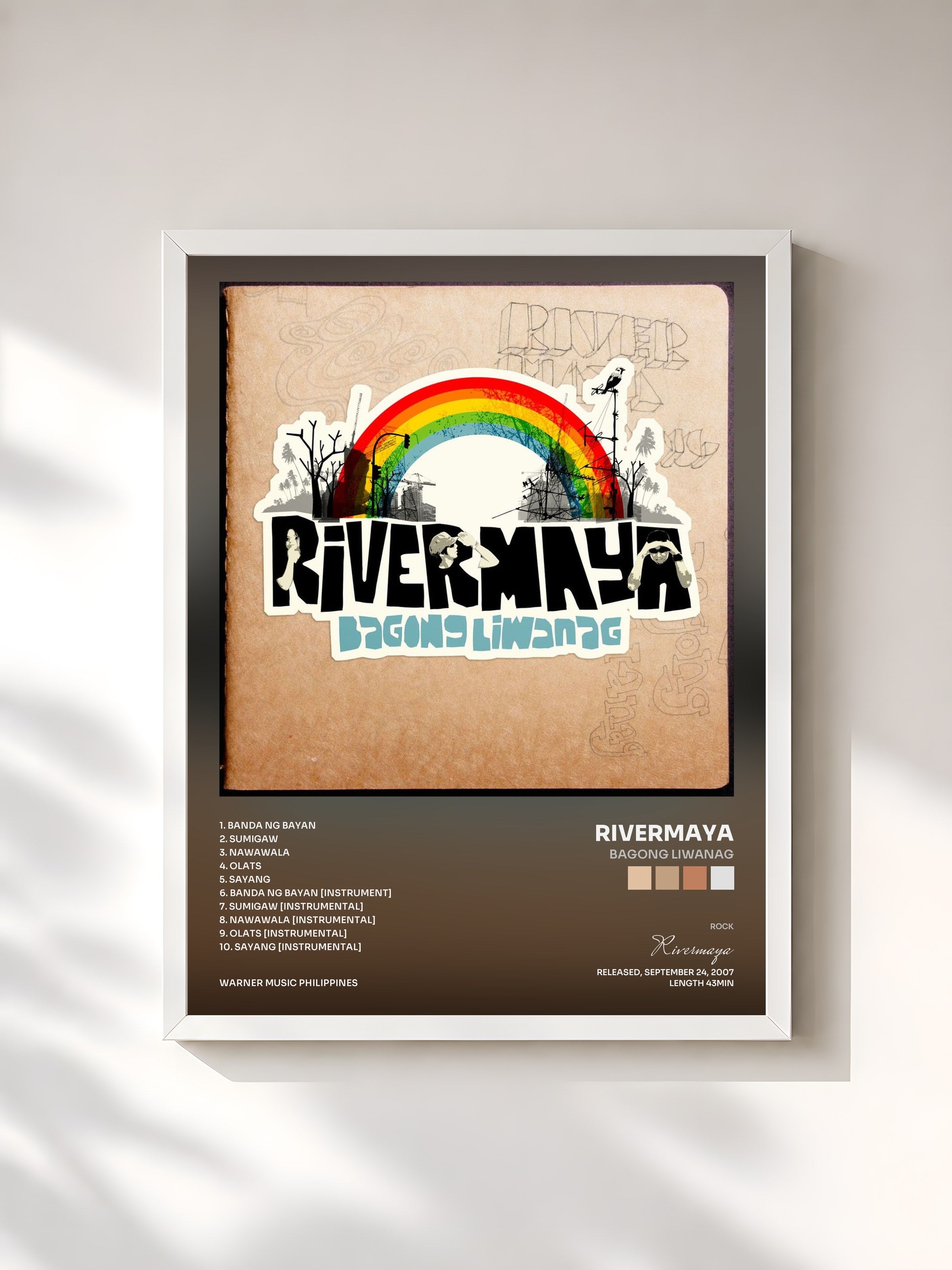 #blanc Tableau de l'album Bagong Liwanag de Rivermaya, cadre blanc, imprimé et encadré en France