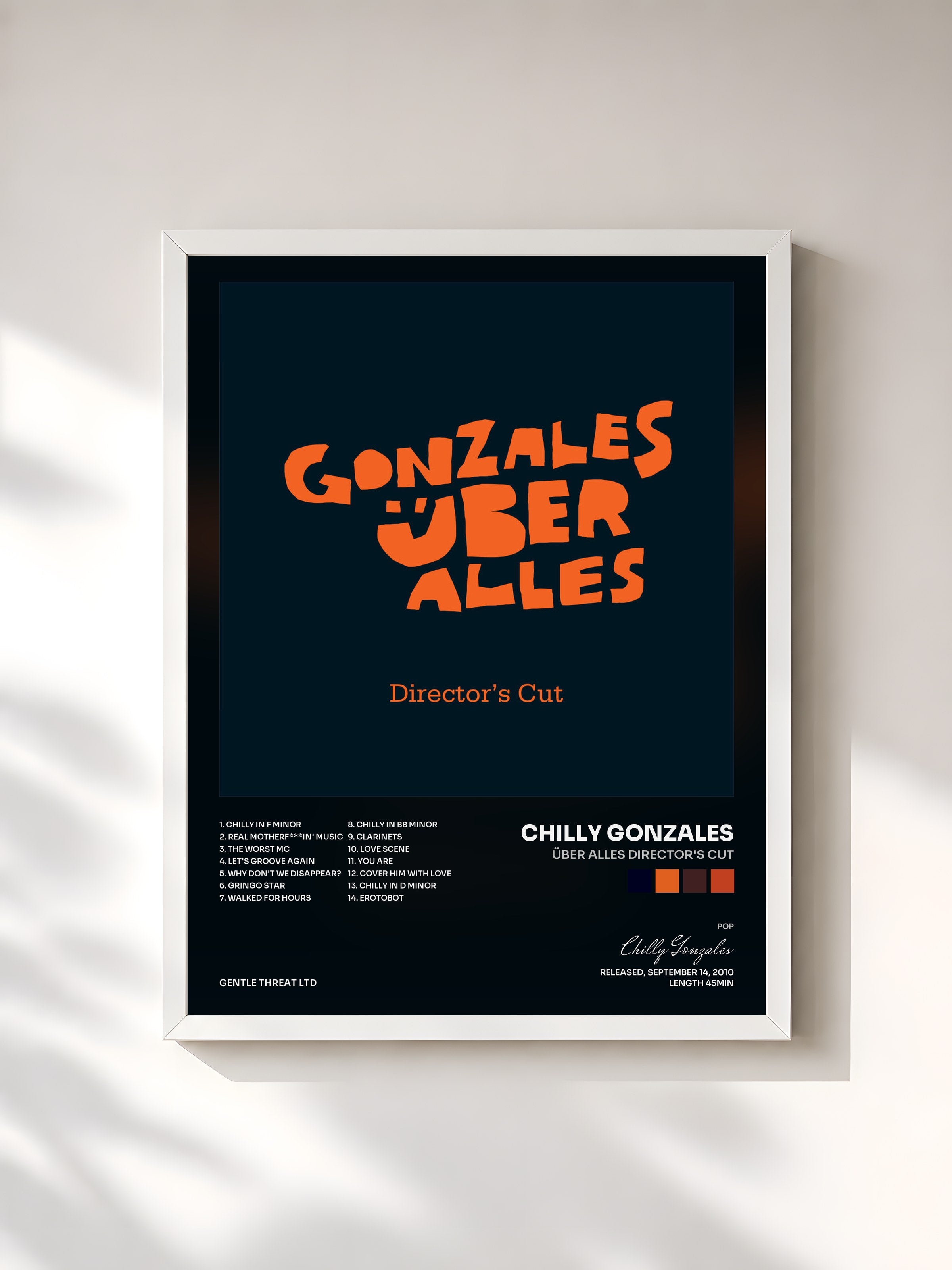 #blanc Tableau de l'album Über Alles Director's Cut de Chilly Gonzales, cadre blanc, imprimé et encadré en France