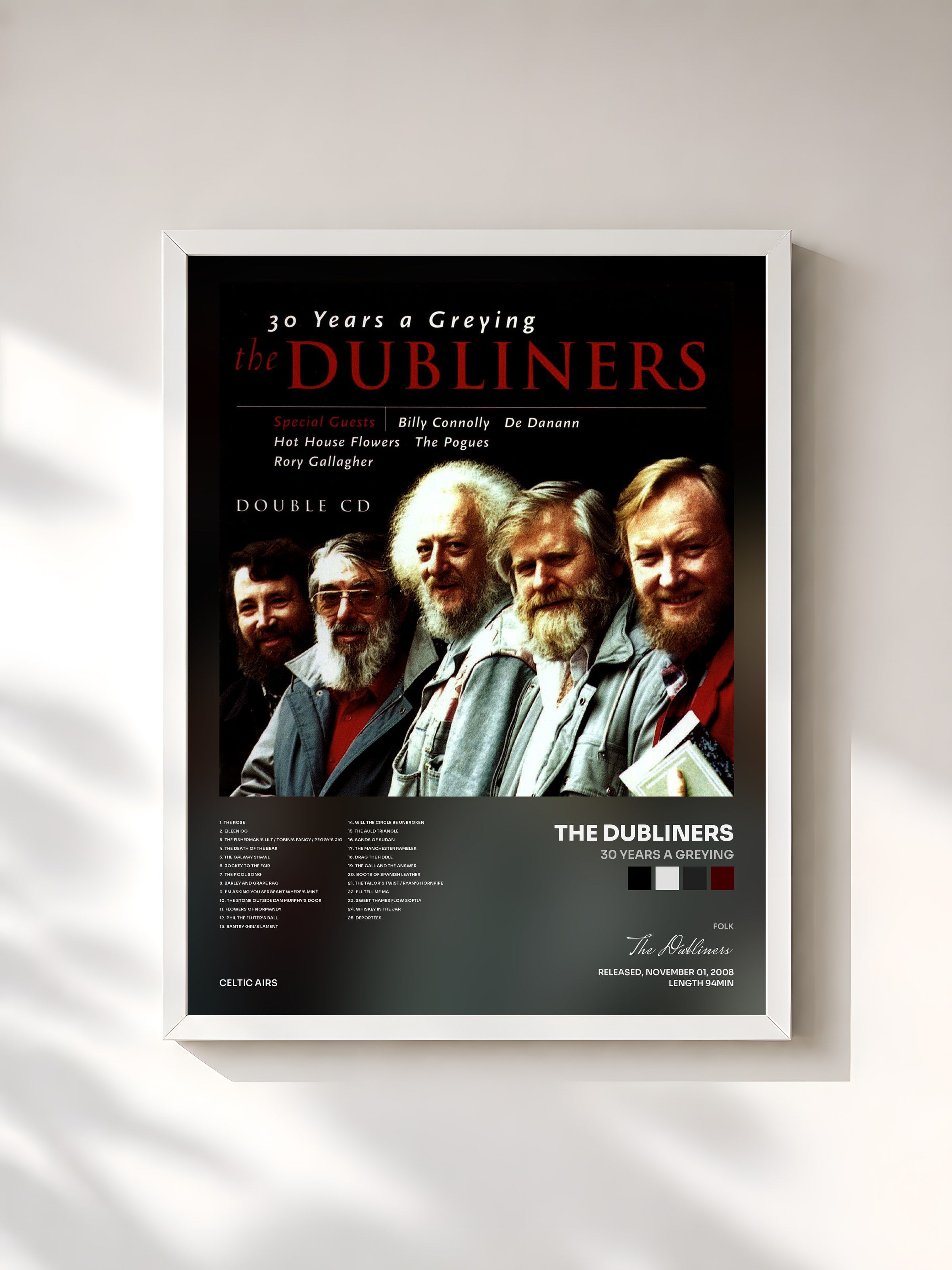 #blanc Tableau de l'album 30 Years A Greying de The Dubliners, cadre blanc, imprimé et encadré en France