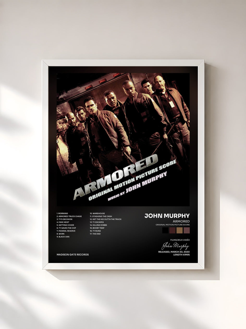 #blanc Tableau de l'album Armored (Original Motion Picture Score) de John Murphy, cadre blanc, imprimé et encadré en France