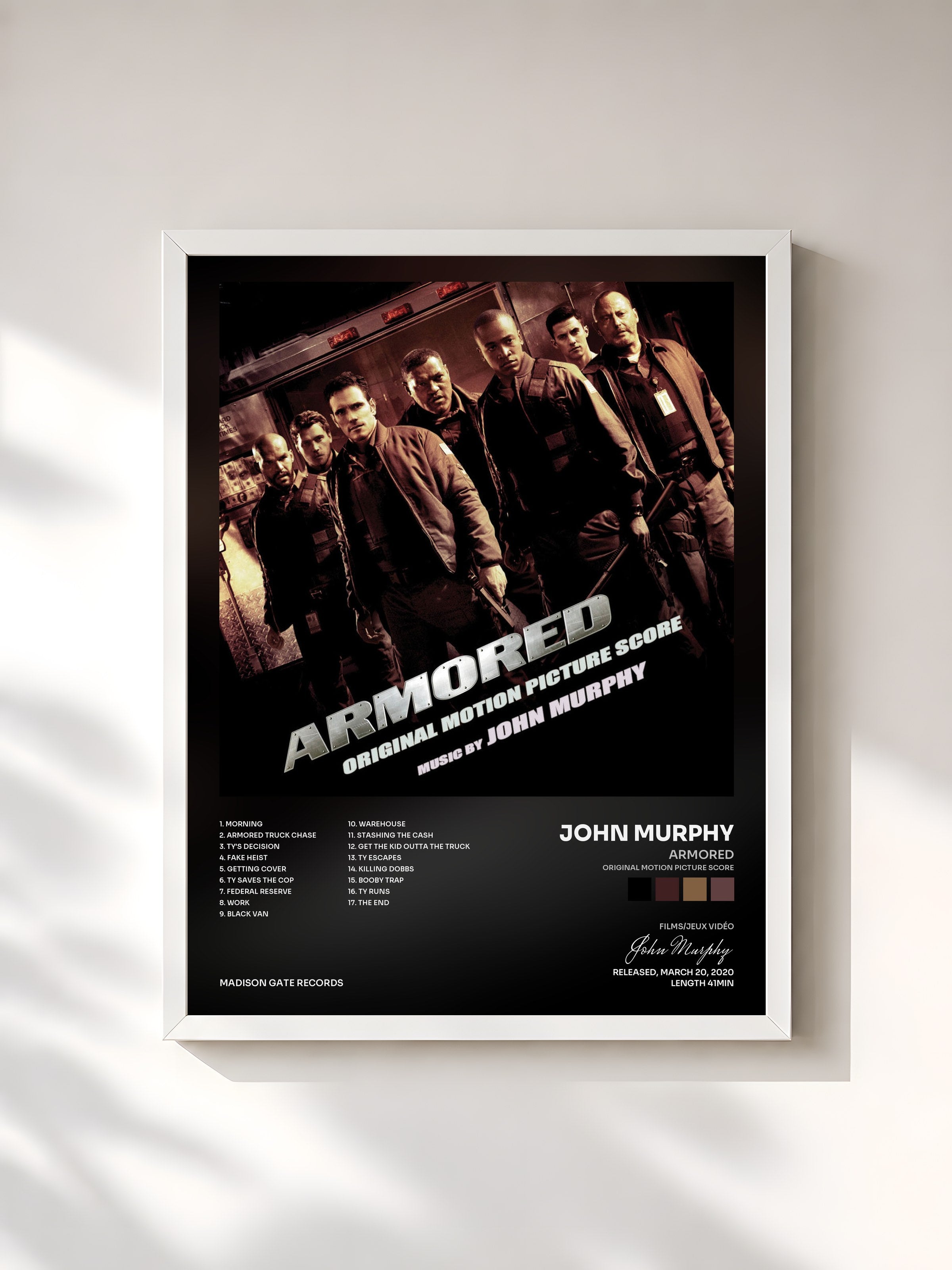 #blanc Tableau de l'album Armored (Original Motion Picture Score) de John Murphy, cadre blanc, imprimé et encadré en France