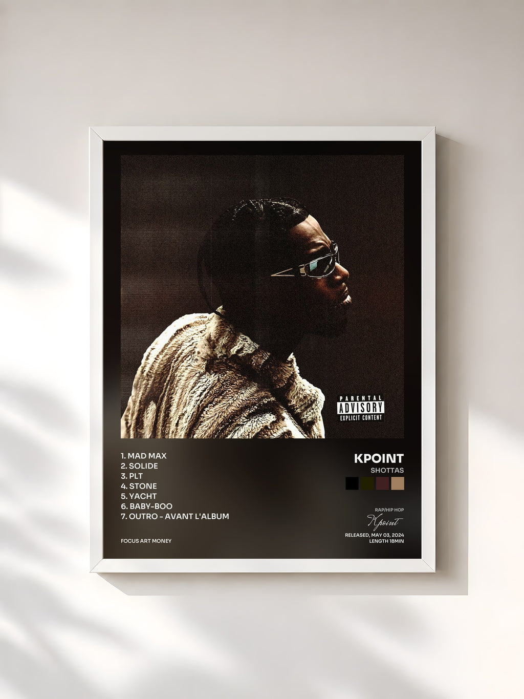 #blanc Tableau de l'album SHOTTAS de Kpoint, cadre blanc, imprimé et encadré en France