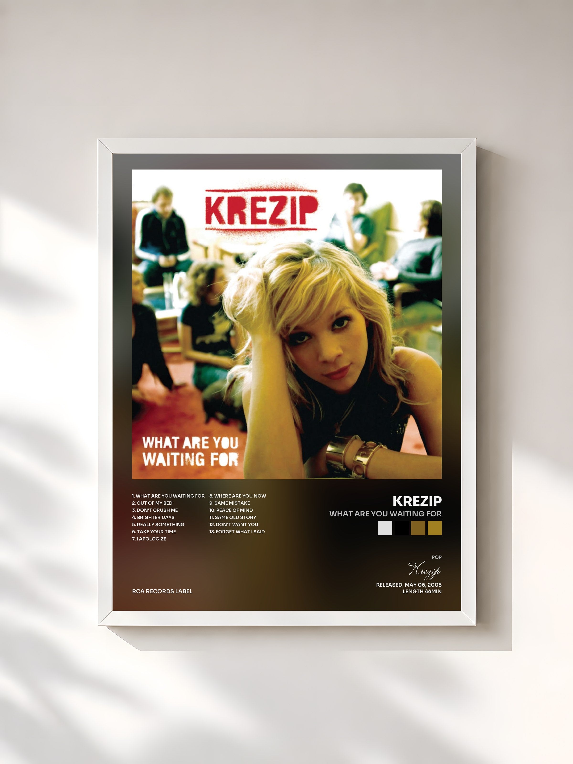 #blanc Tableau de l'album What Are You Waiting For de Krezip, cadre blanc, imprimé et encadré en France