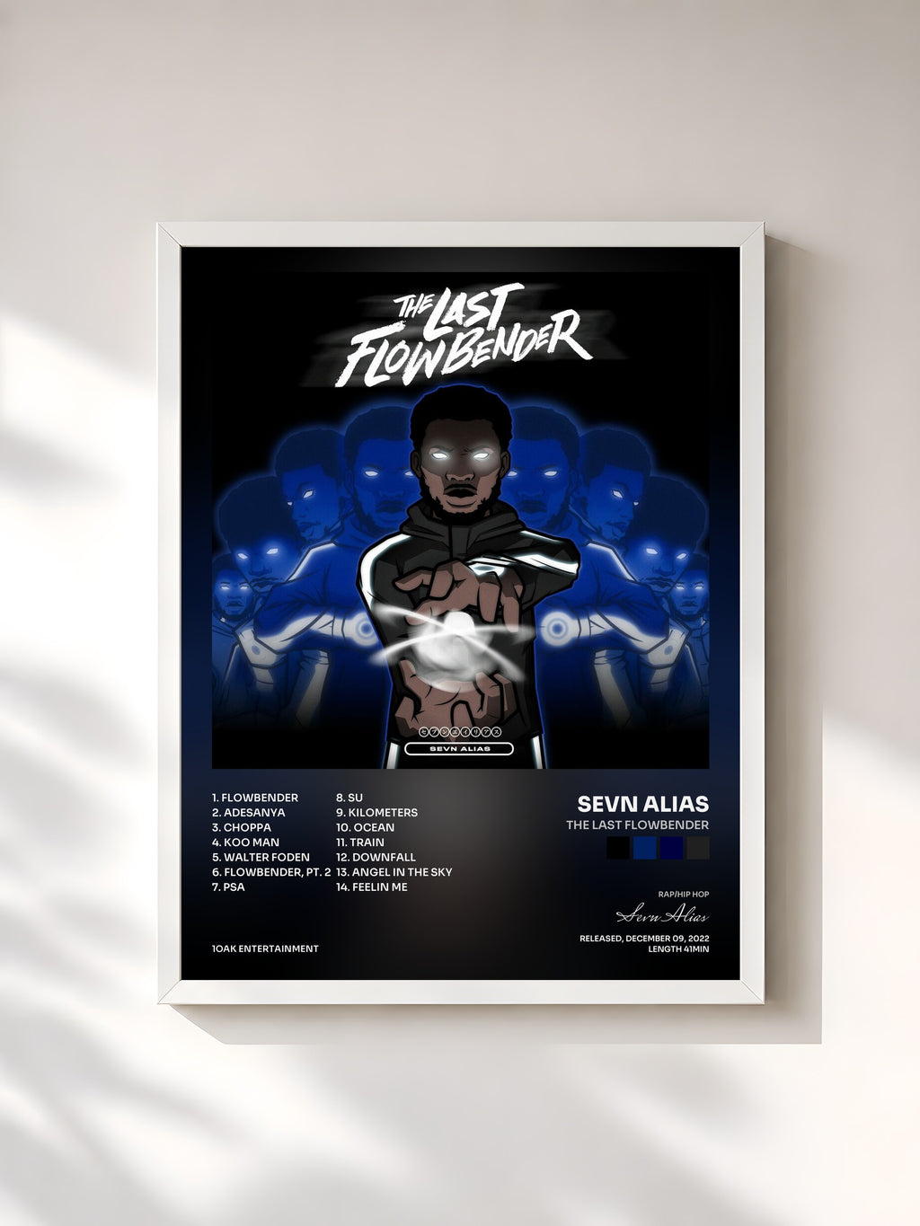 #blanc Tableau de l'album The Last Flowbender de Sevn Alias, cadre blanc, imprimé et encadré en France