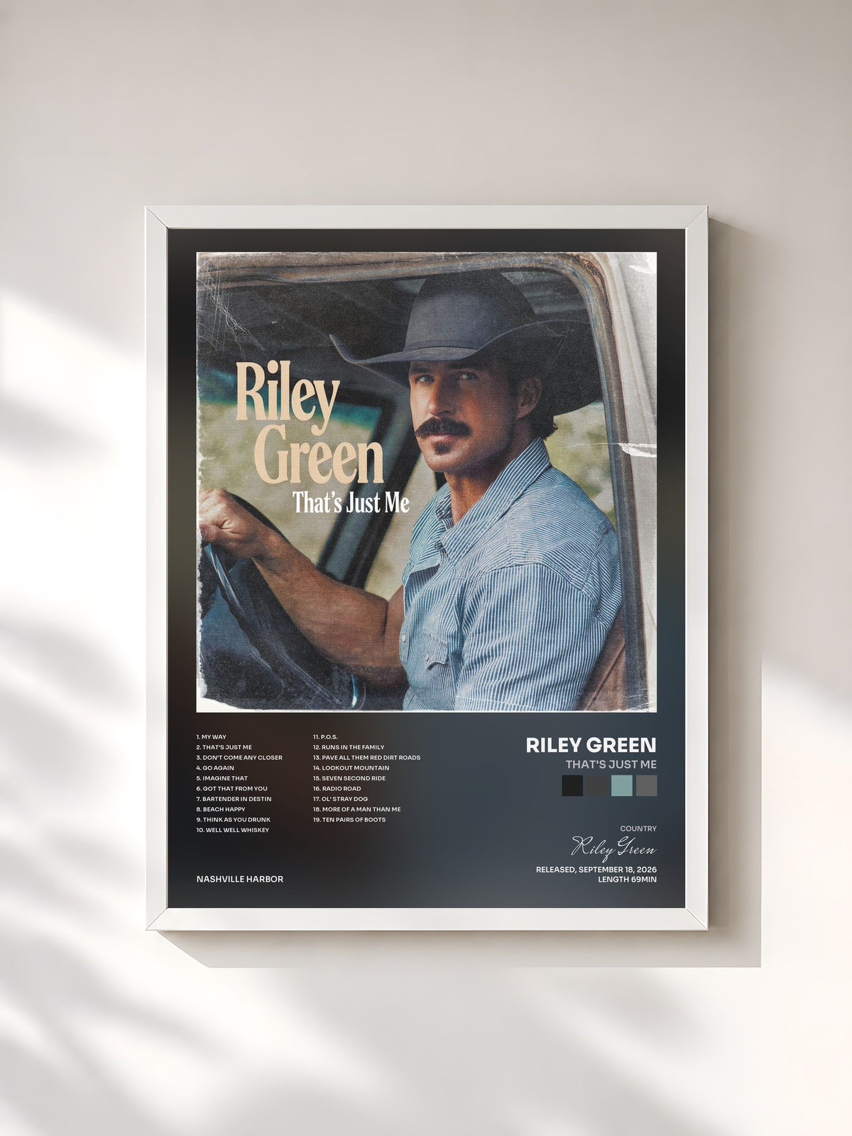 #blanc Tableau de l'album That's Just Me de Riley Green, cadre blanc, imprimé et encadré en France