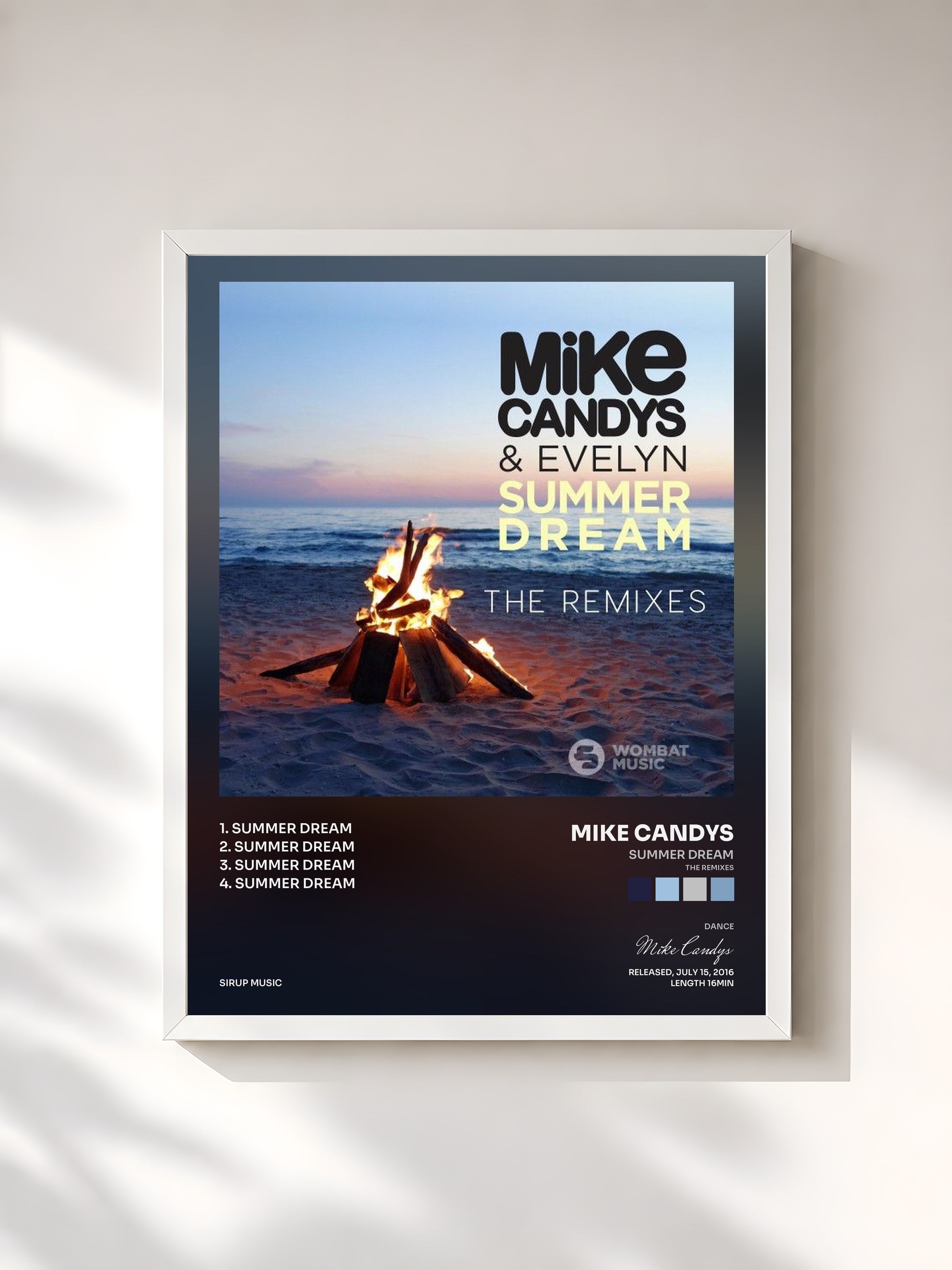 #blanc Tableau de l'album Summer Dream (The Remixes) de Mike Candys, cadre blanc, imprimé et encadré en France