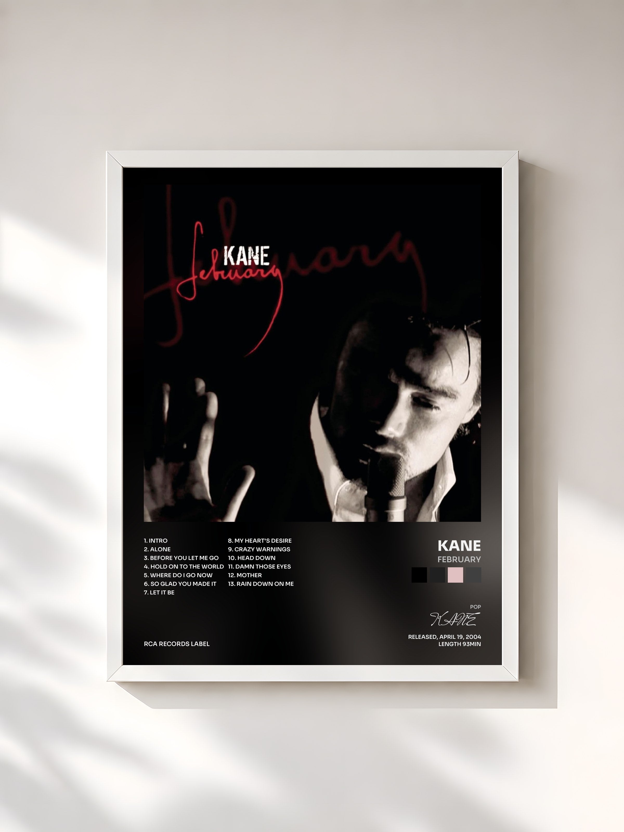 #blanc Tableau de l'album February de KANE, cadre blanc, imprimé et encadré en France