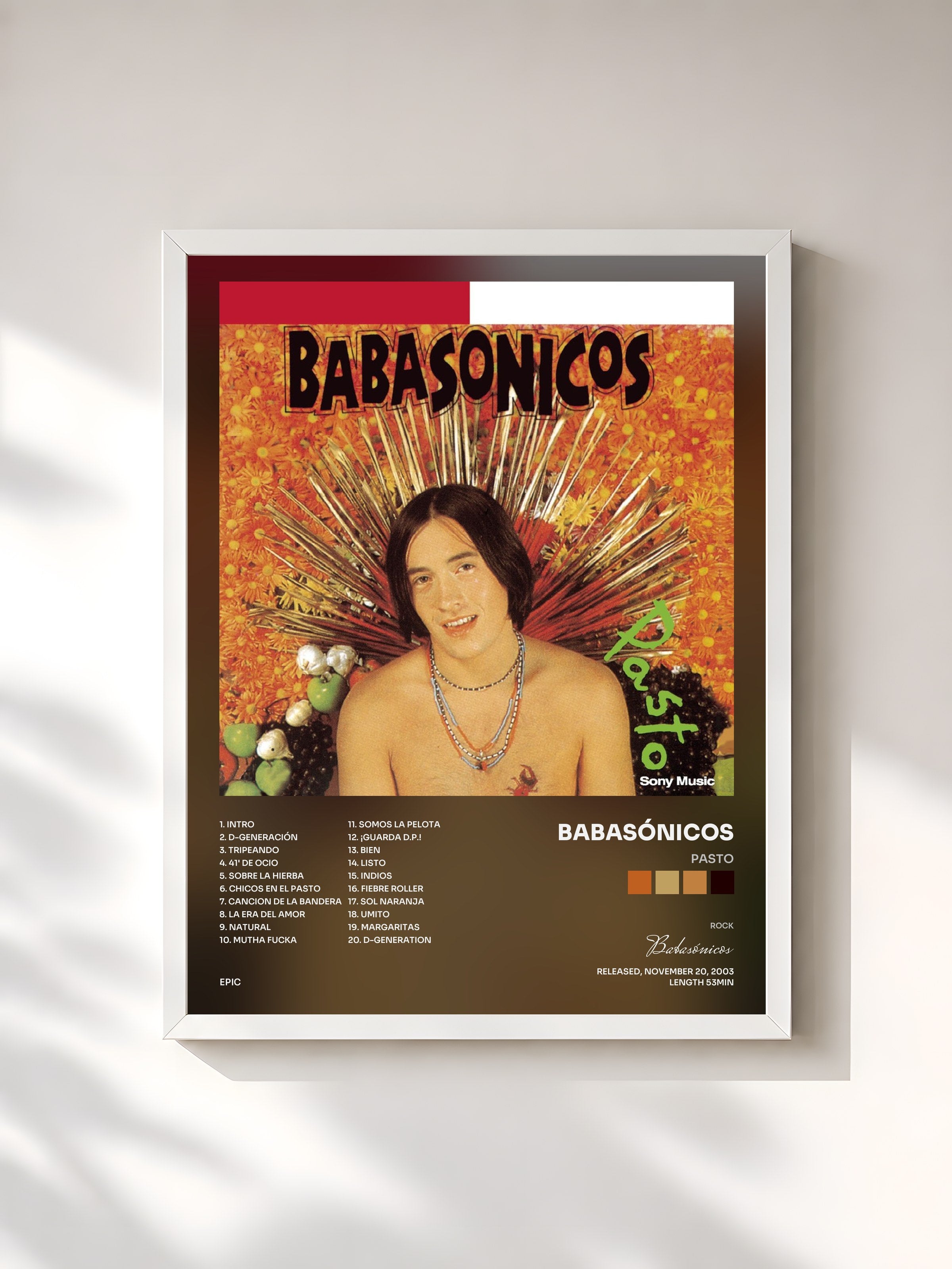 #blanc Tableau de l'album Pasto de Babasónicos, cadre blanc, imprimé et encadré en France