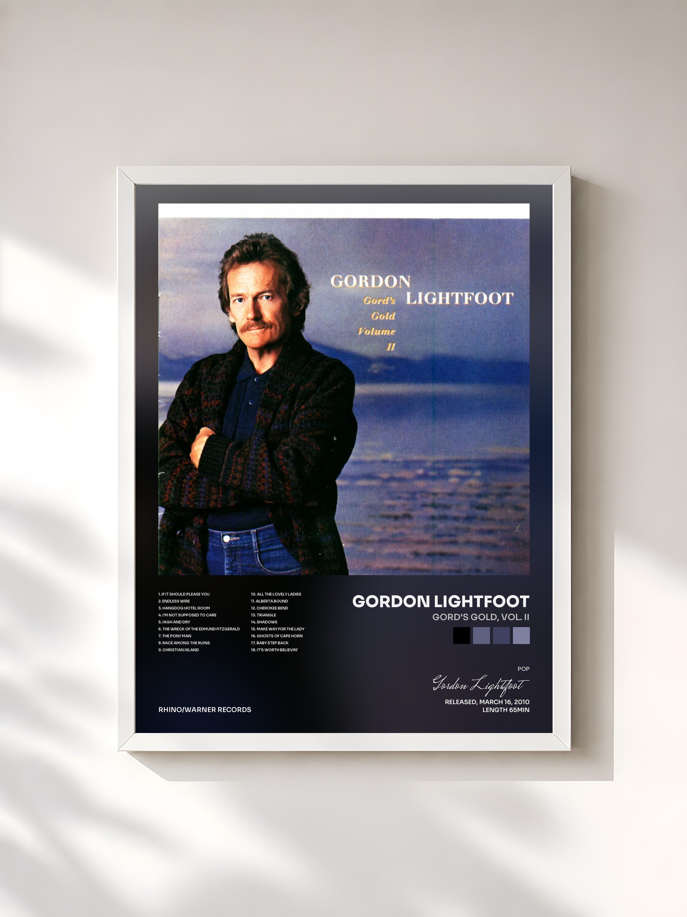#blanc Tableau de l'album Gord's Gold, Vol. II de Gordon Lightfoot, cadre blanc, imprimé et encadré en France