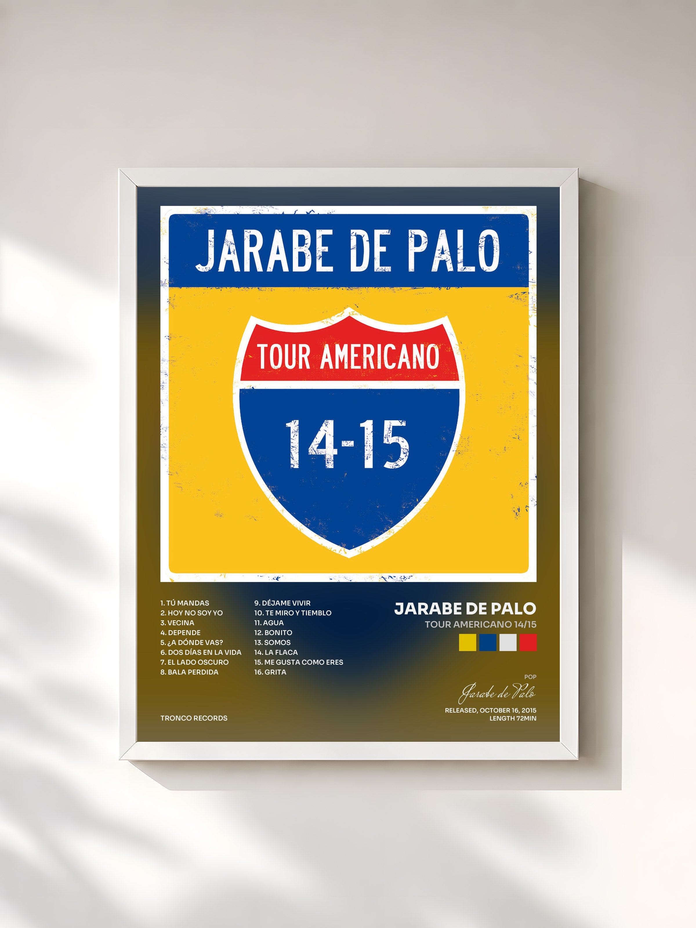 #blanc Tableau de l'album Tour Americano 14/15 de Jarabe de Palo, cadre blanc, imprimé et encadré en France
