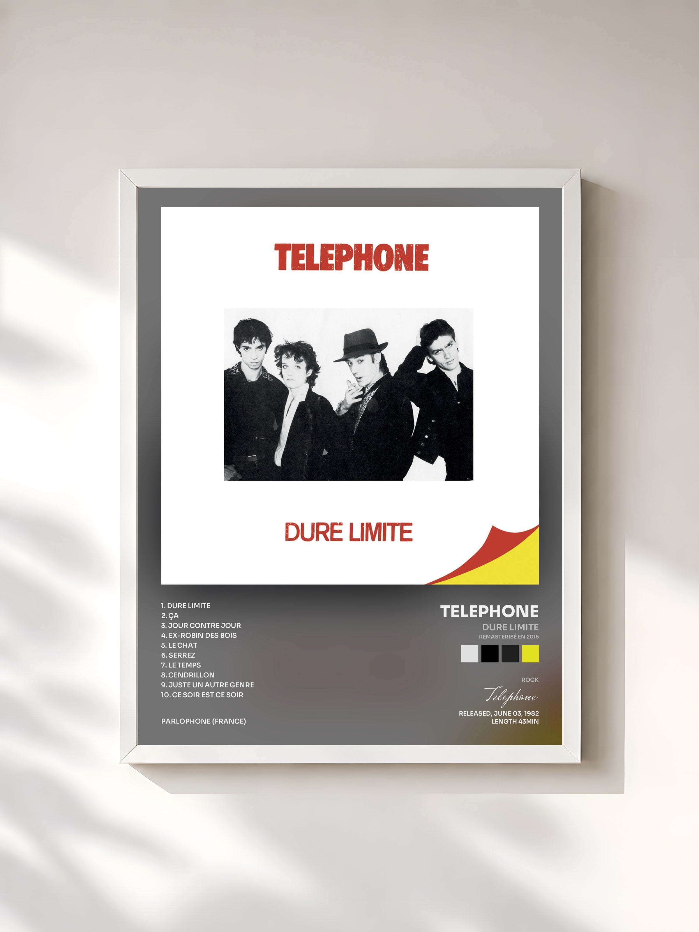 #blanc Tableau de l'album Dure limite (Remasterisé en 2015) de Telephone, cadre blanc, imprimé et encadré en France