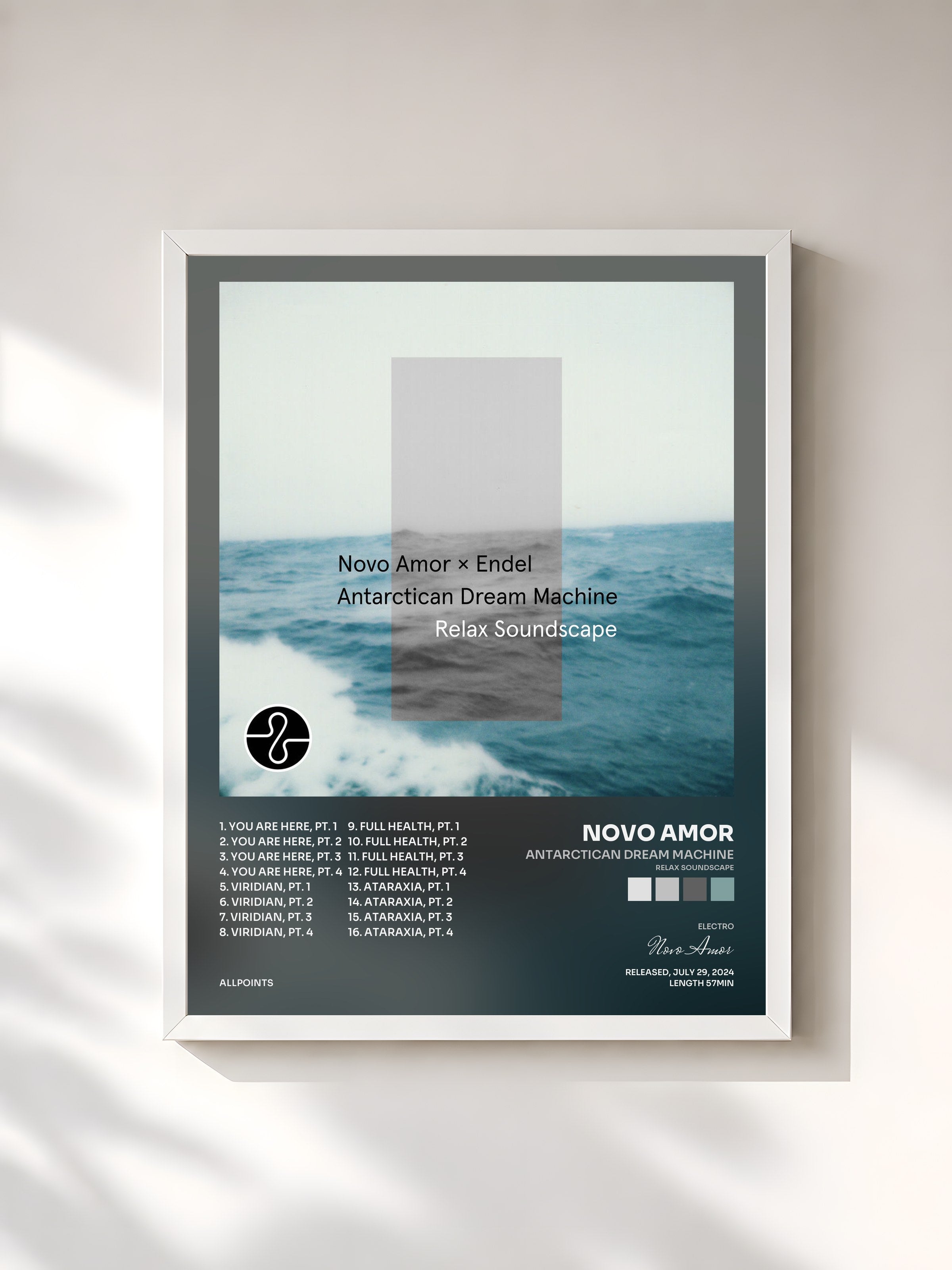 #blanc Tableau de l'album Antarctican Dream Machine (Relax Soundscape) de Novo Amor, cadre blanc, imprimé et encadré en France