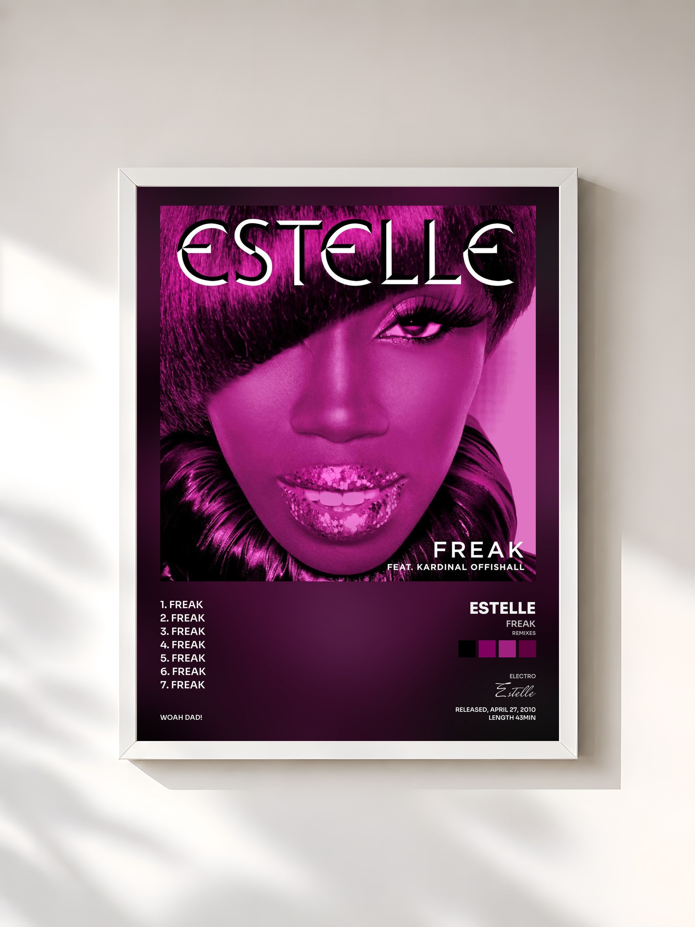 #blanc Tableau de l'album Freak (Remixes) de Estelle, cadre blanc, imprimé et encadré en France
