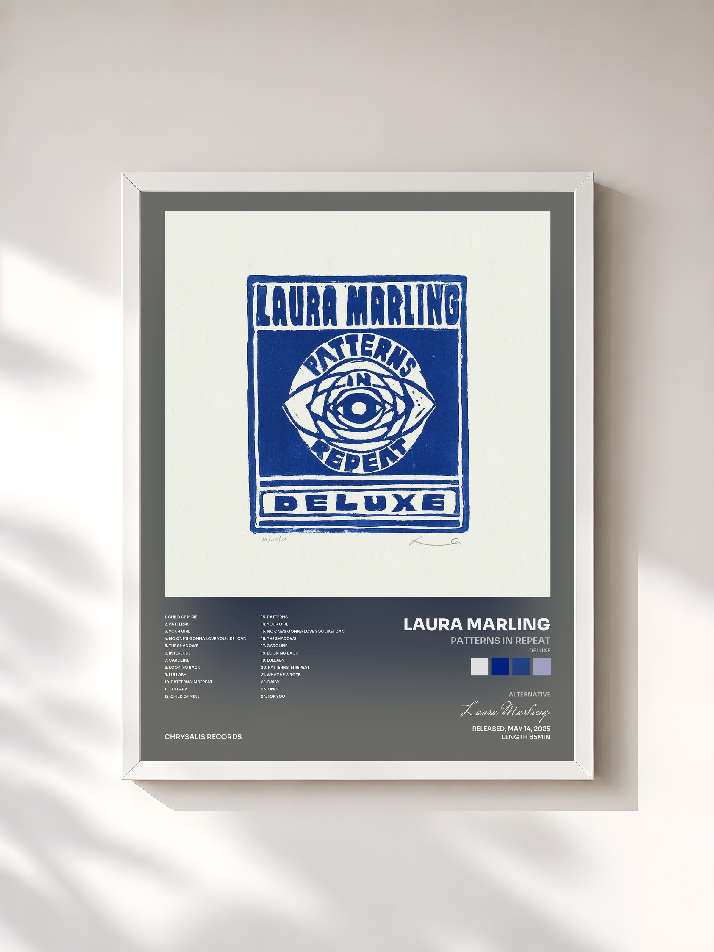 #blanc Tableau de l'album Patterns in Repeat (Deluxe) de Laura Marling, cadre blanc, imprimé et encadré en France