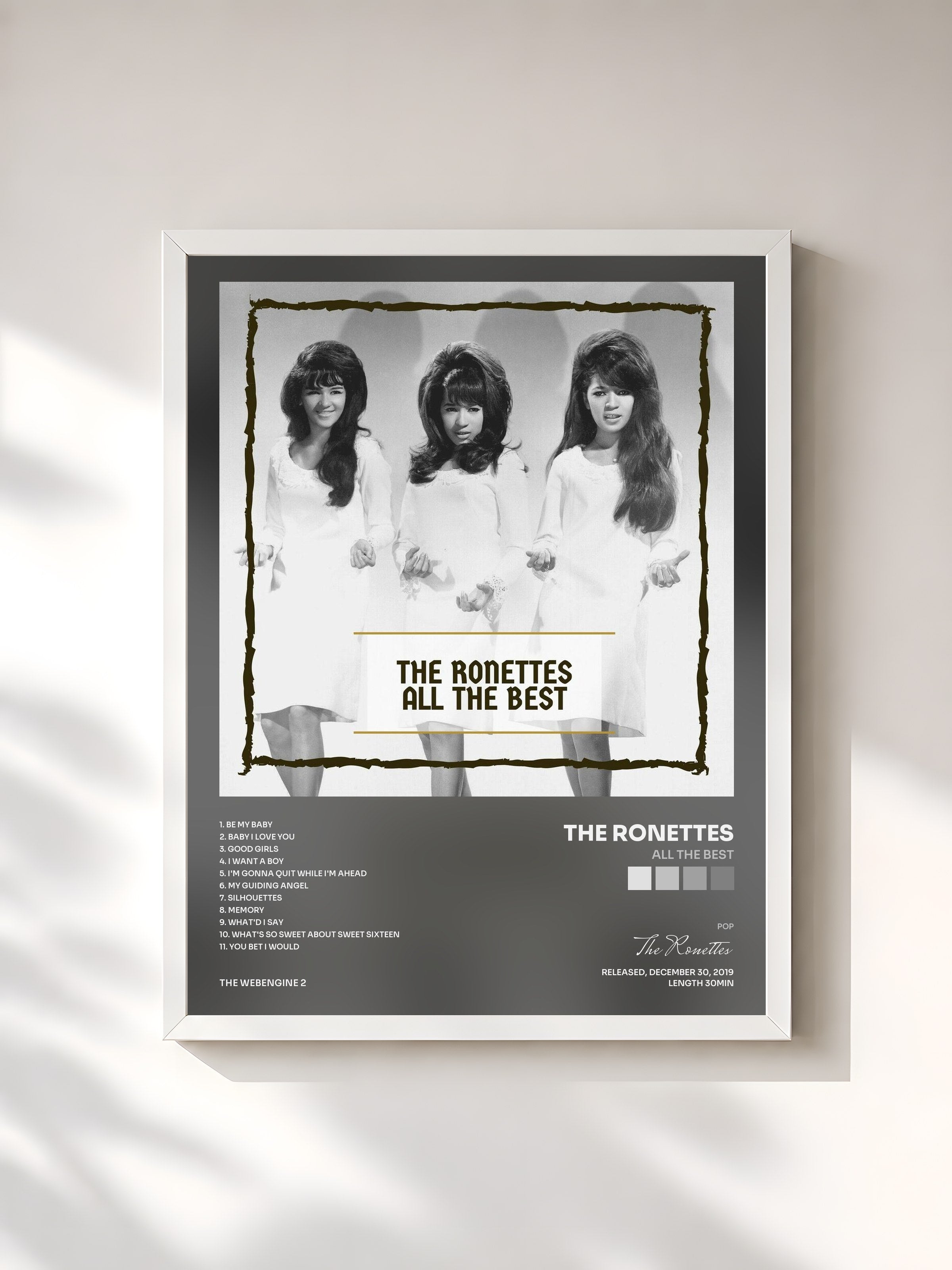 #blanc Tableau de l'album All The Best de The Ronettes, cadre blanc, imprimé et encadré en France