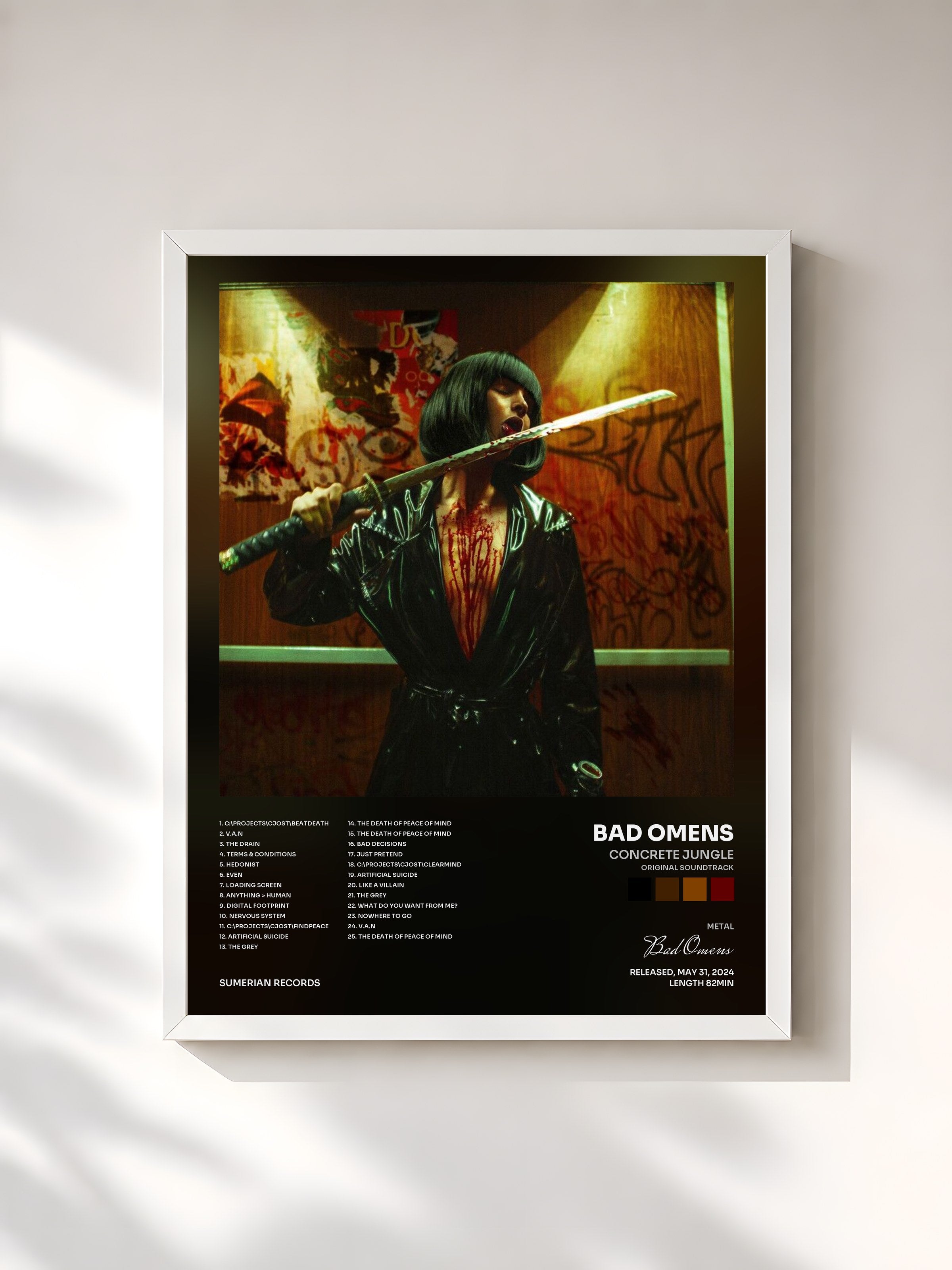 #blanc Tableau de l'album CONCRETE JUNGLE (Original Soundtrack) de Bad Omens, cadre blanc, imprimé et encadré en France