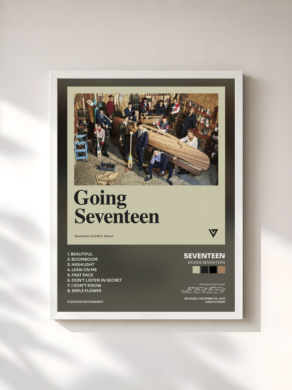 #blanc Tableau de l'album Going Seventeen de SEVENTEEN, cadre blanc, imprimé et encadré en France