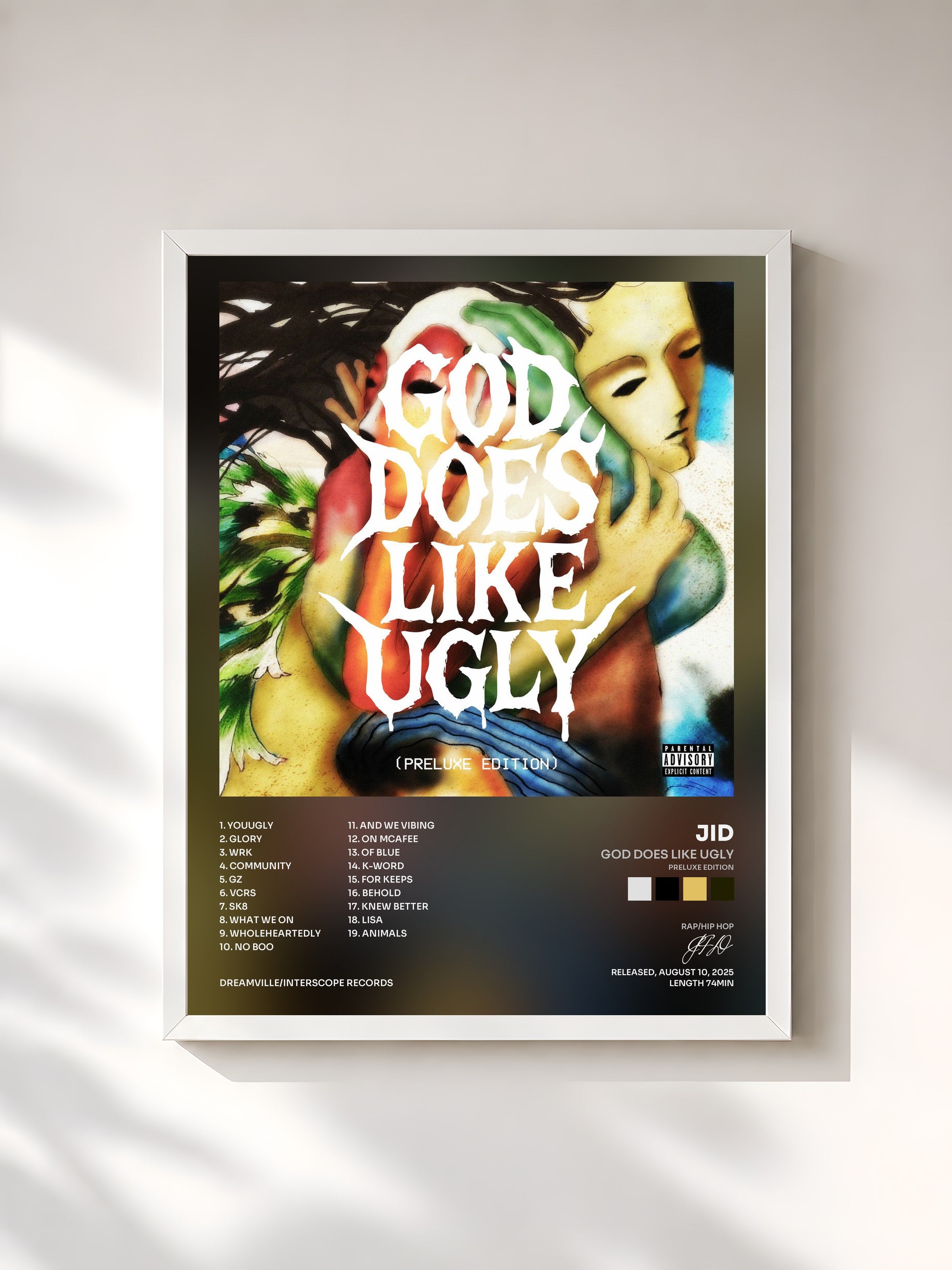#blanc Tableau de l'album God Does Like Ugly (Preluxe Edition) de JID, cadre blanc, imprimé et encadré en France