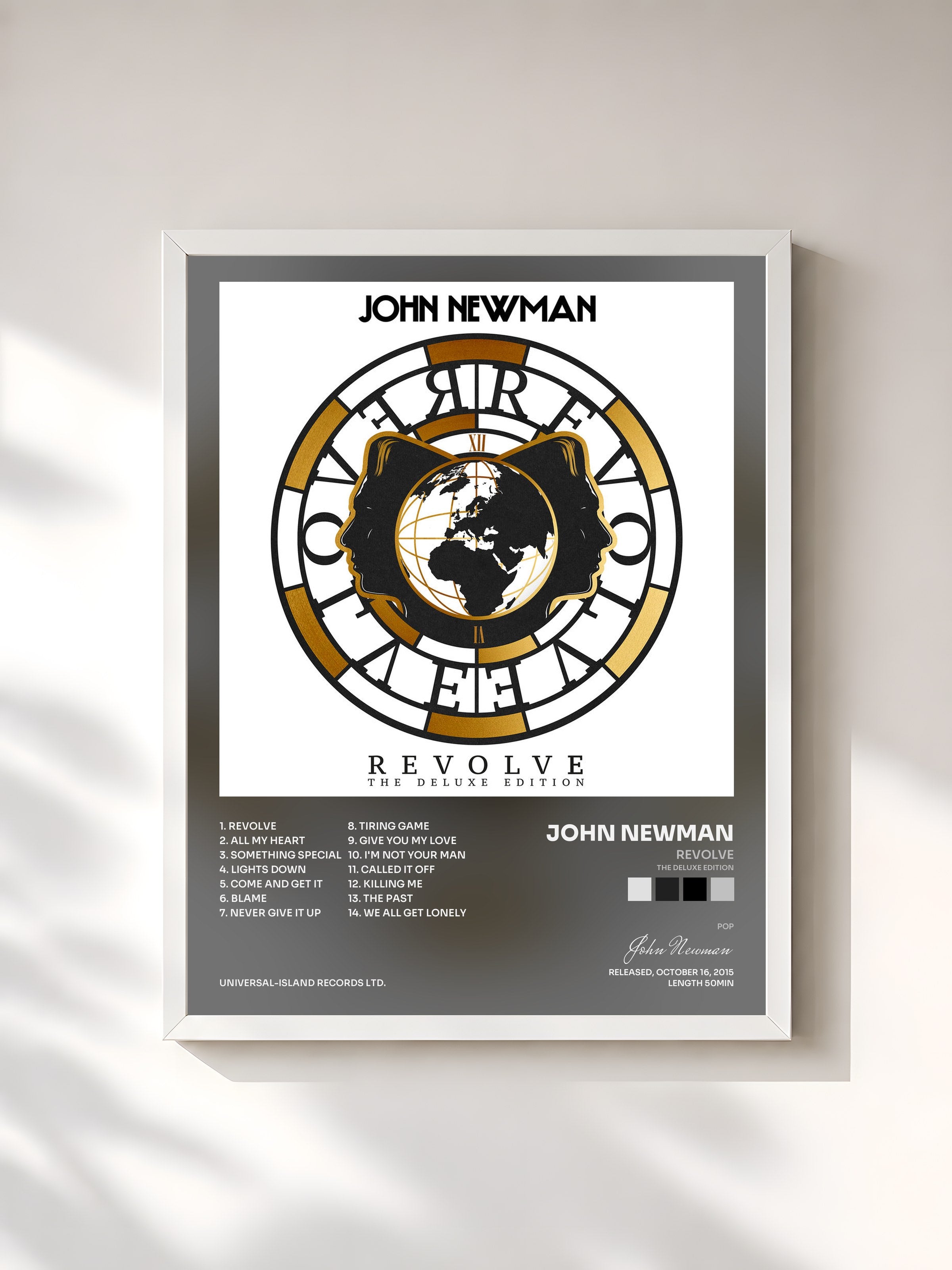#blanc Tableau de l'album Revolve (The Deluxe Edition) de John Newman, cadre blanc, imprimé et encadré en France