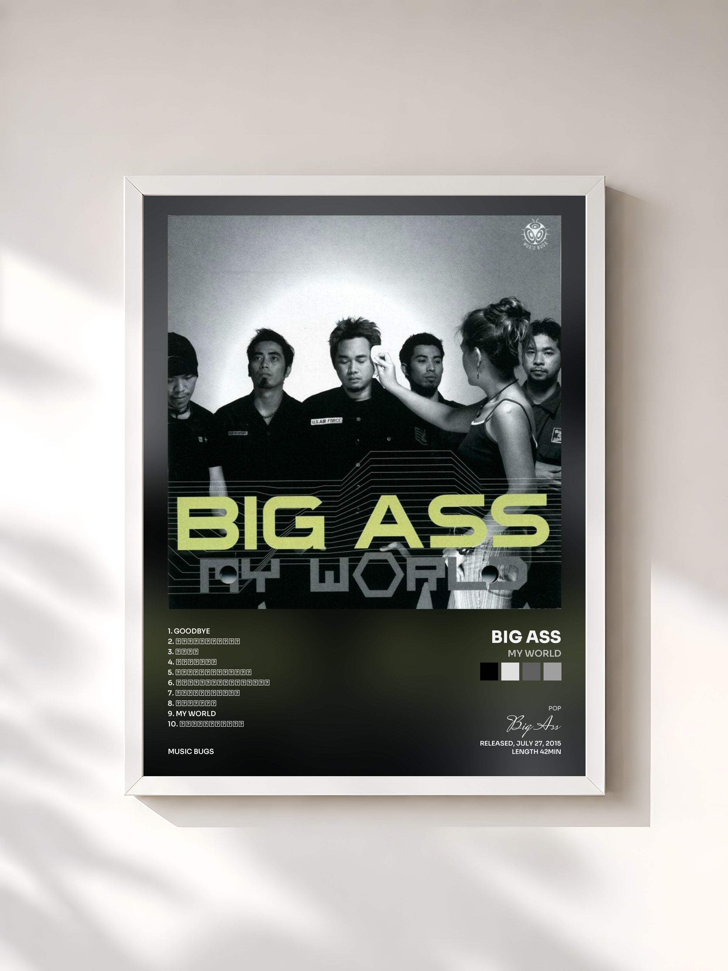 #blanc Tableau de l'album My World de Big Ass, cadre blanc, imprimé et encadré en France
