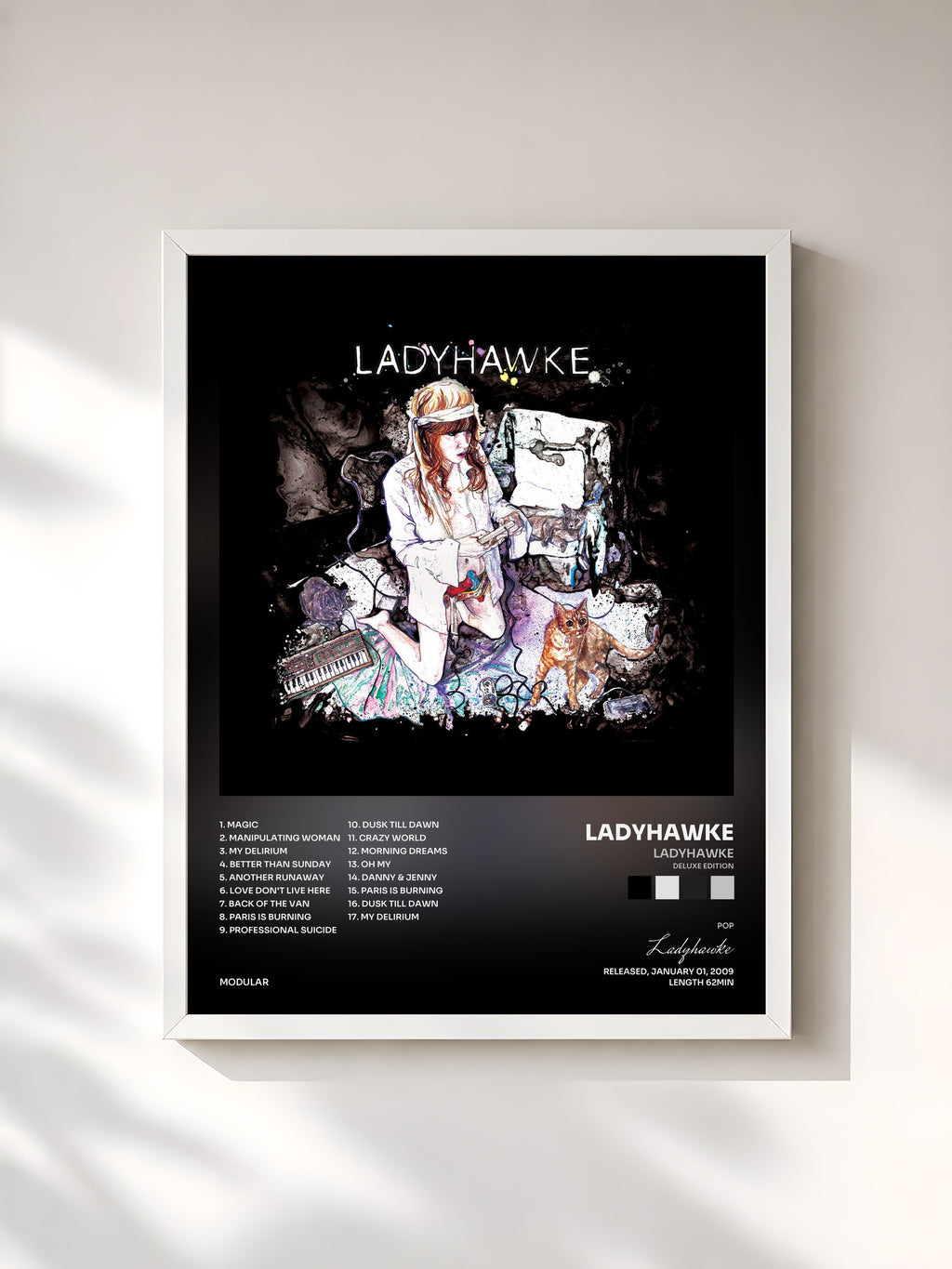 #blanc Ladyhawke (Deluxe Edition) by Ladyhawke as a framed art print, white frame, printed and framed in France