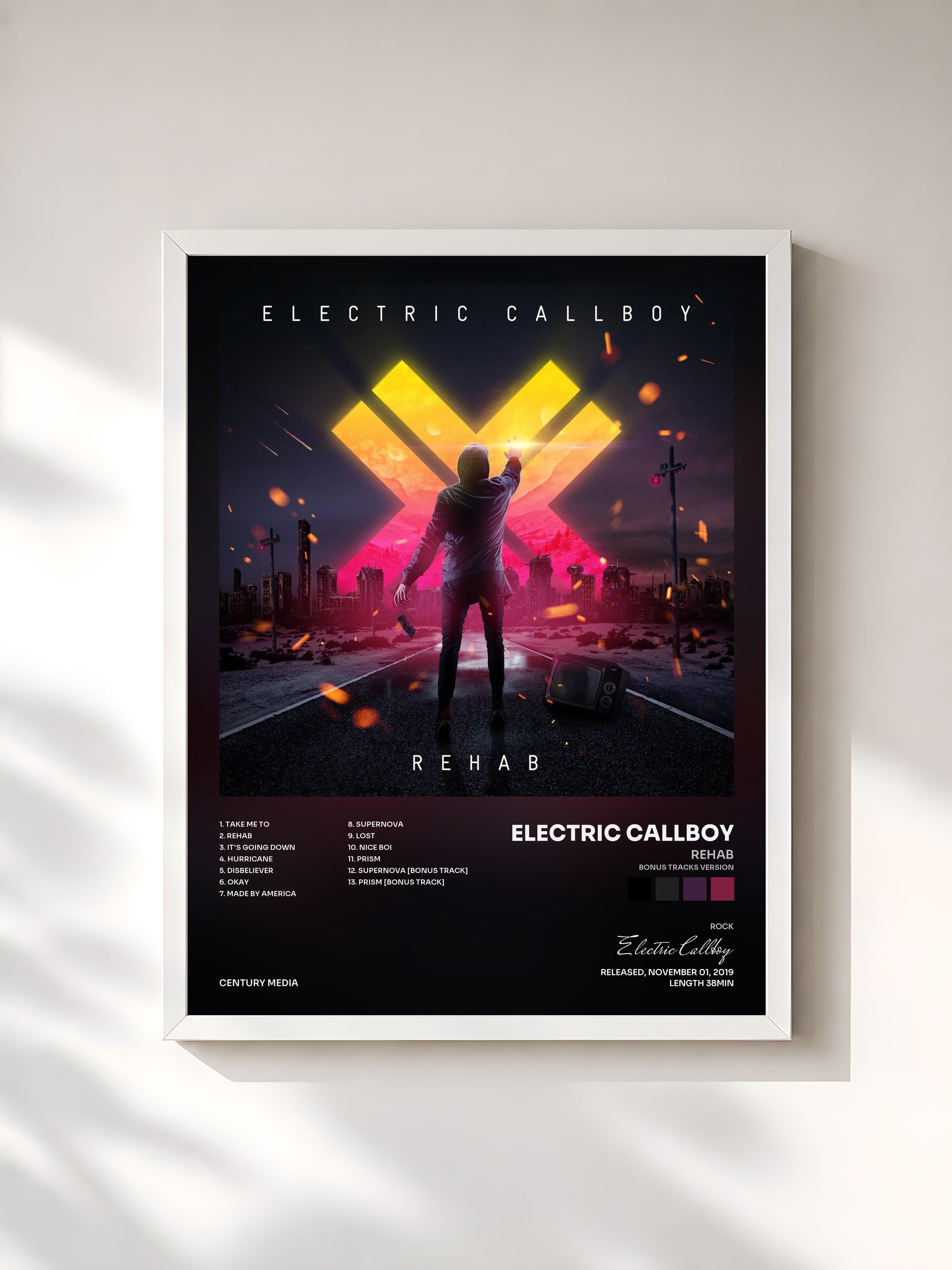 #blanc Tableau de l'album Rehab (Bonus Tracks Version) de Electric Callboy, cadre blanc, imprimé et encadré en France