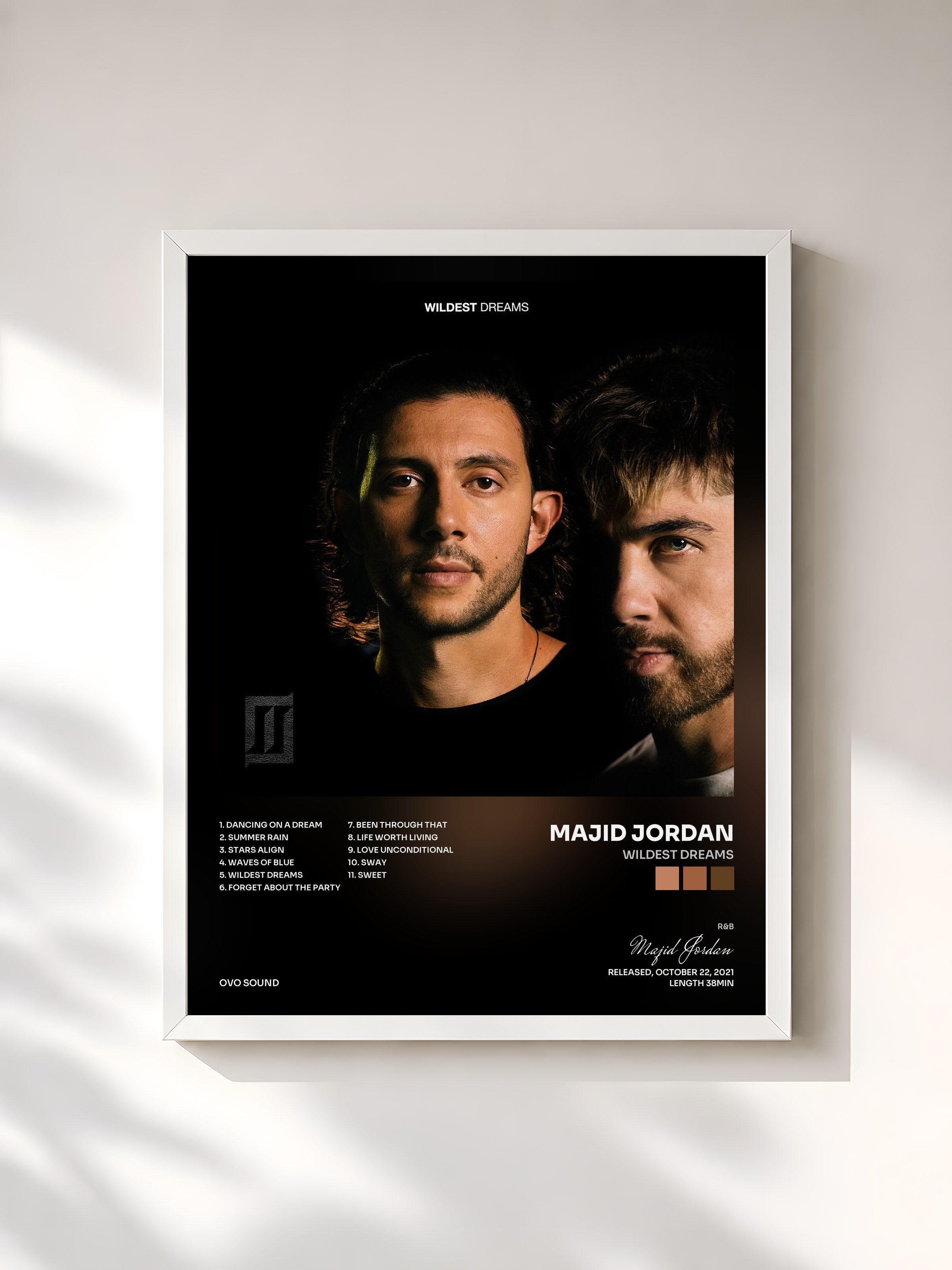 #blanc Tableau de l'album Wildest Dreams de Majid Jordan, cadre blanc, imprimé et encadré en France