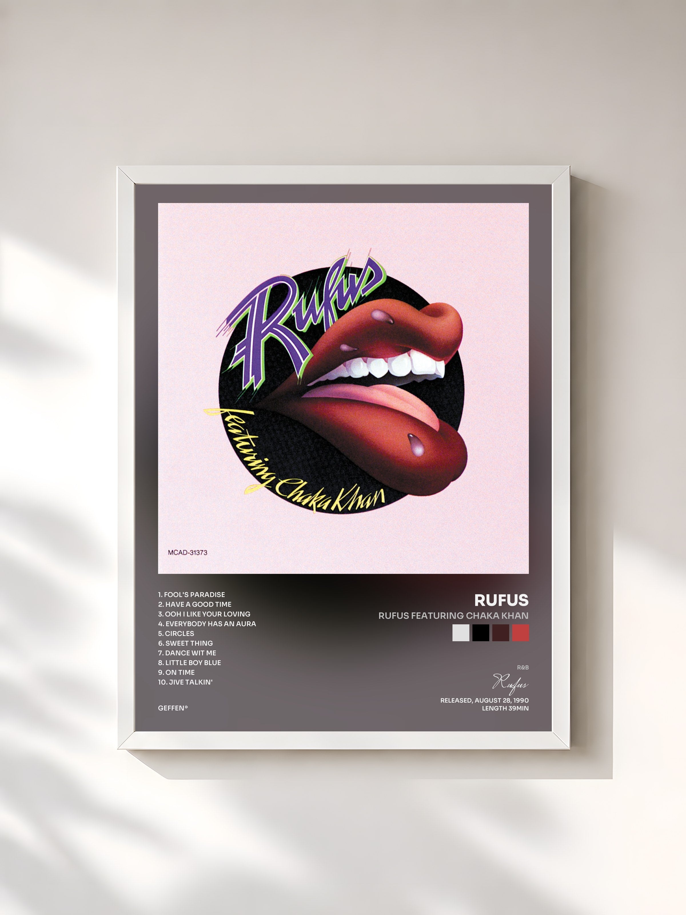 #blanc Tableau de l'album Rufus Featuring Chaka Khan de Rufus, cadre blanc, imprimé et encadré en France