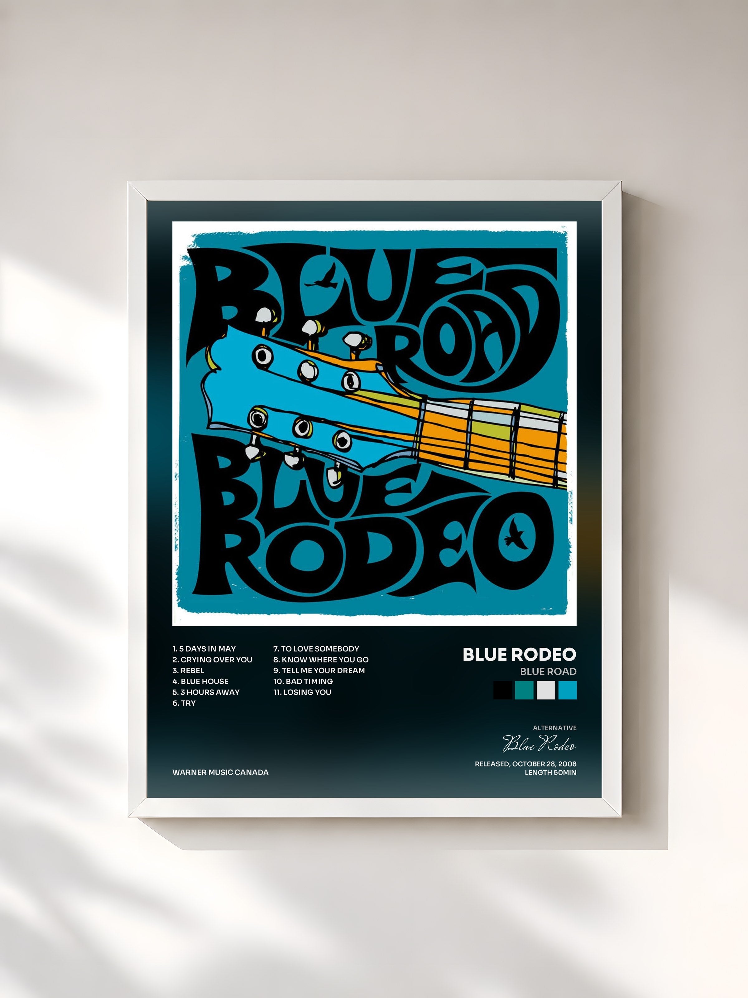 #blanc Tableau de l'album Blue Road de Blue Rodeo, cadre blanc, imprimé et encadré en France