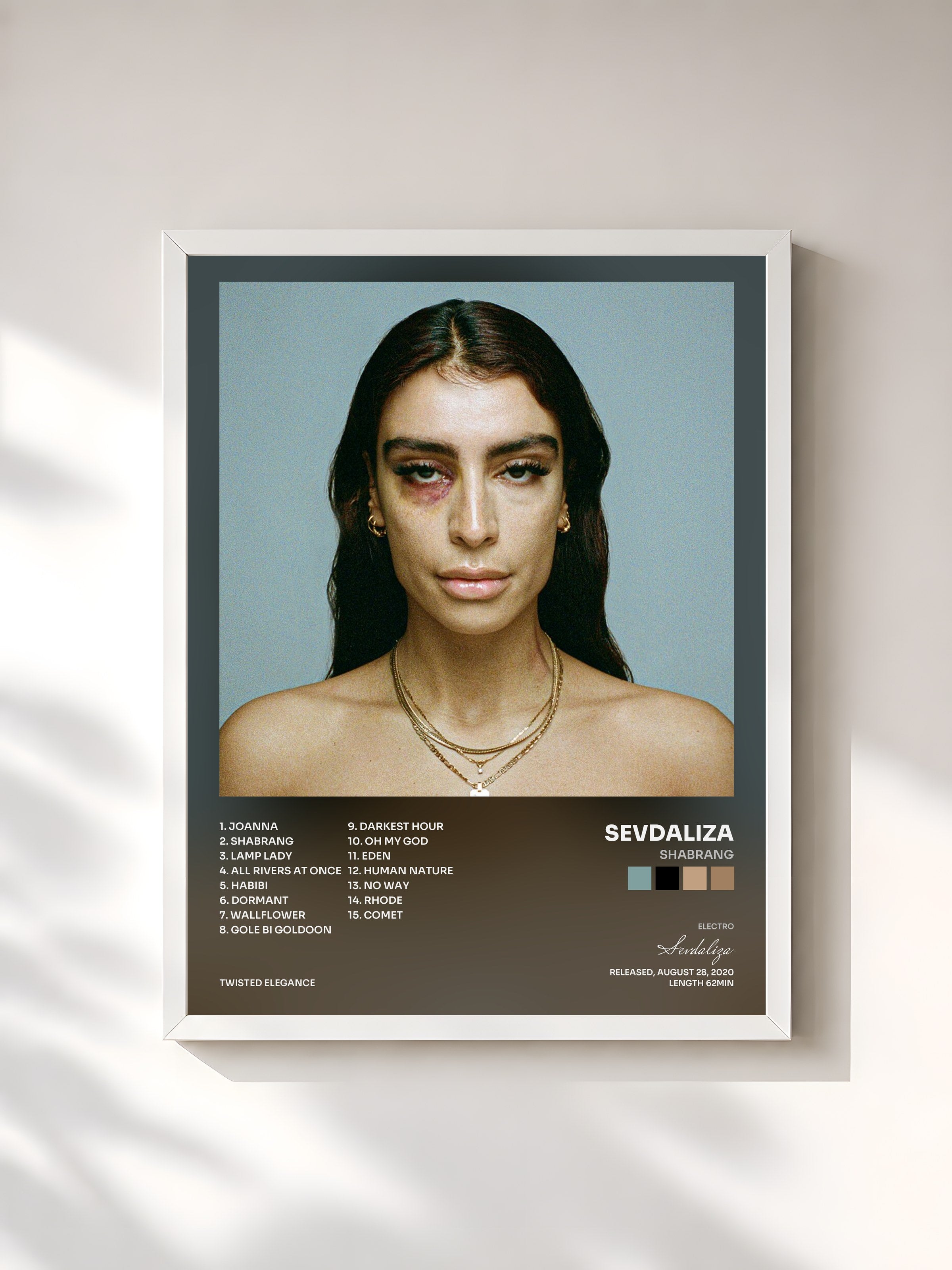 #blanc Tableau de l'album Shabrang de Sevdaliza, cadre blanc, imprimé et encadré en France