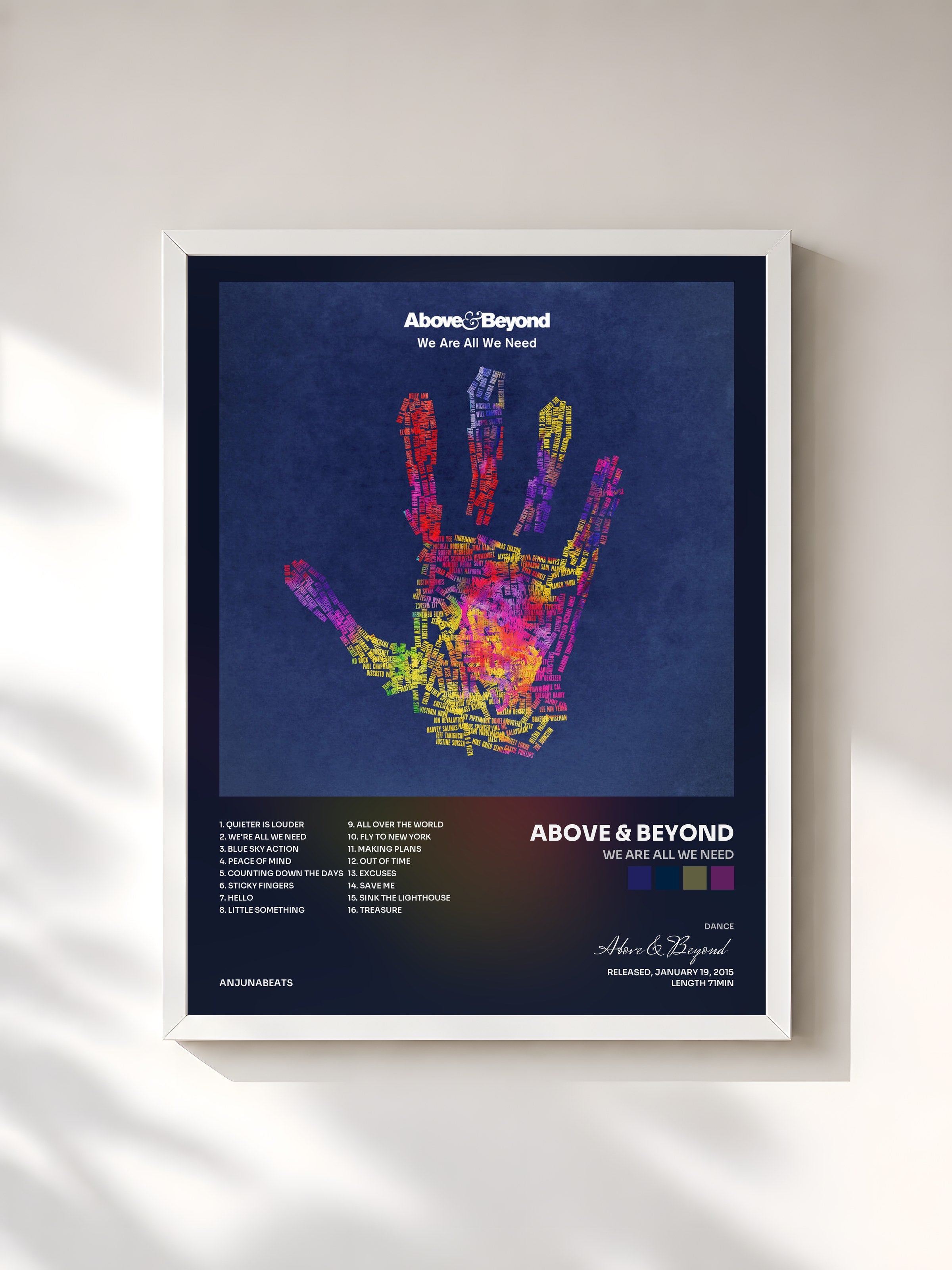 #blanc Tableau de l'album We Are All We Need de Above & Beyond, cadre blanc, imprimé et encadré en France