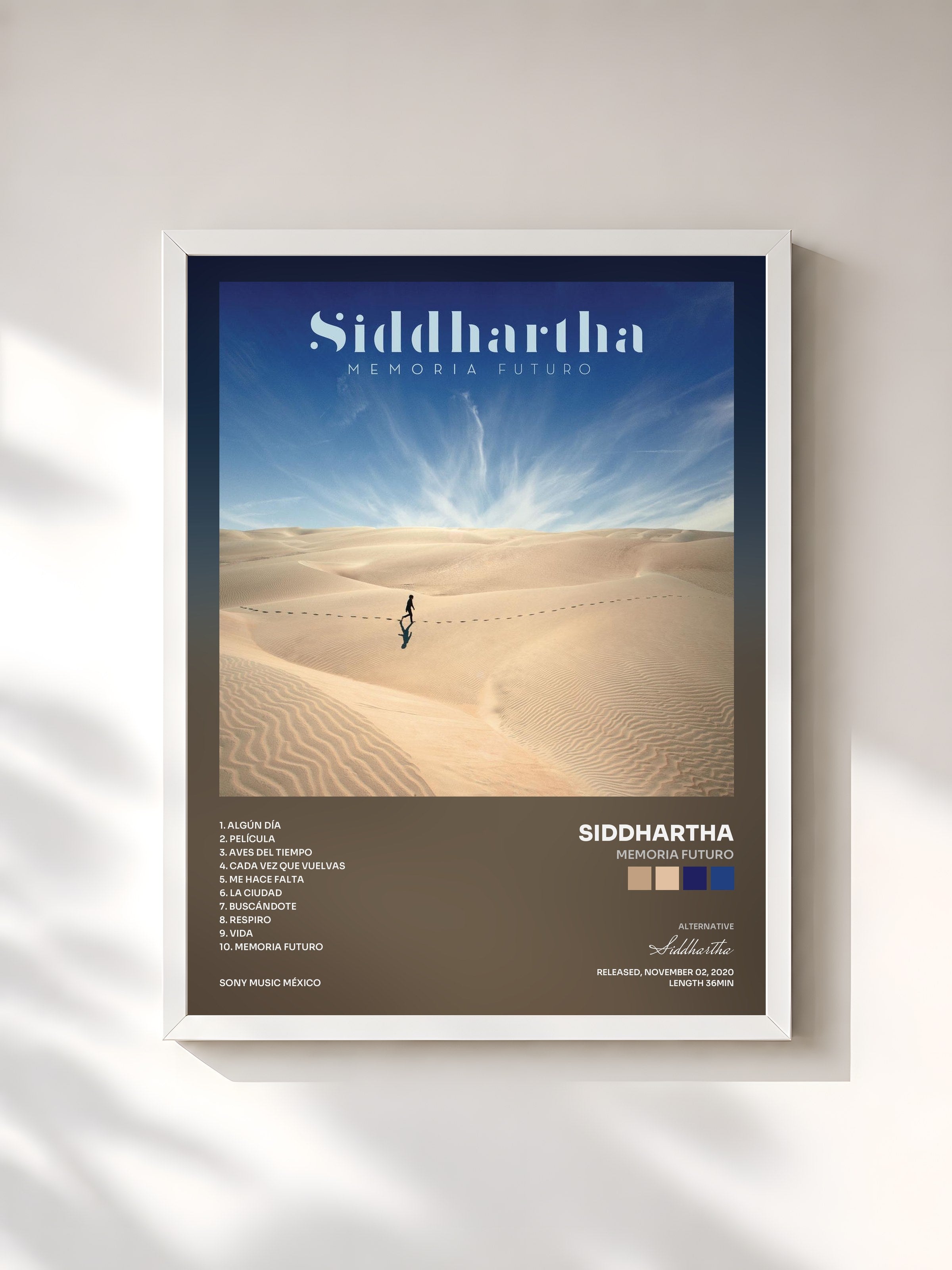 #blanc Tableau de l'album MEMORIA FUTURO de Siddhartha, cadre blanc, imprimé et encadré en France