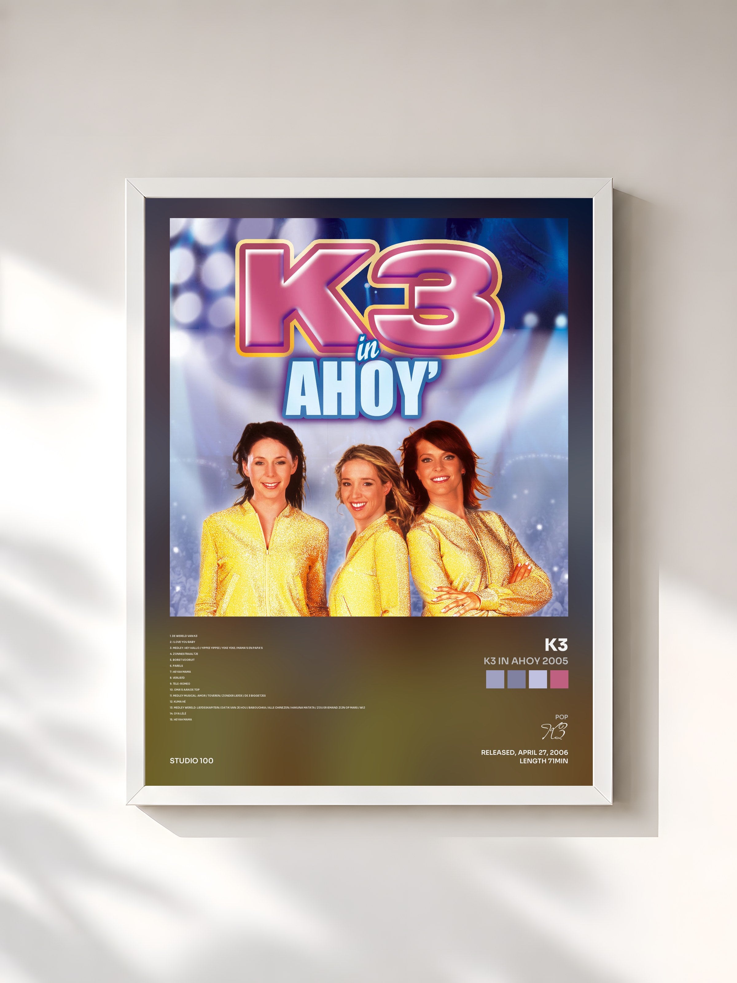 #blanc Tableau de l'album K3 in Ahoy 2005 de K3, cadre blanc, imprimé et encadré en France